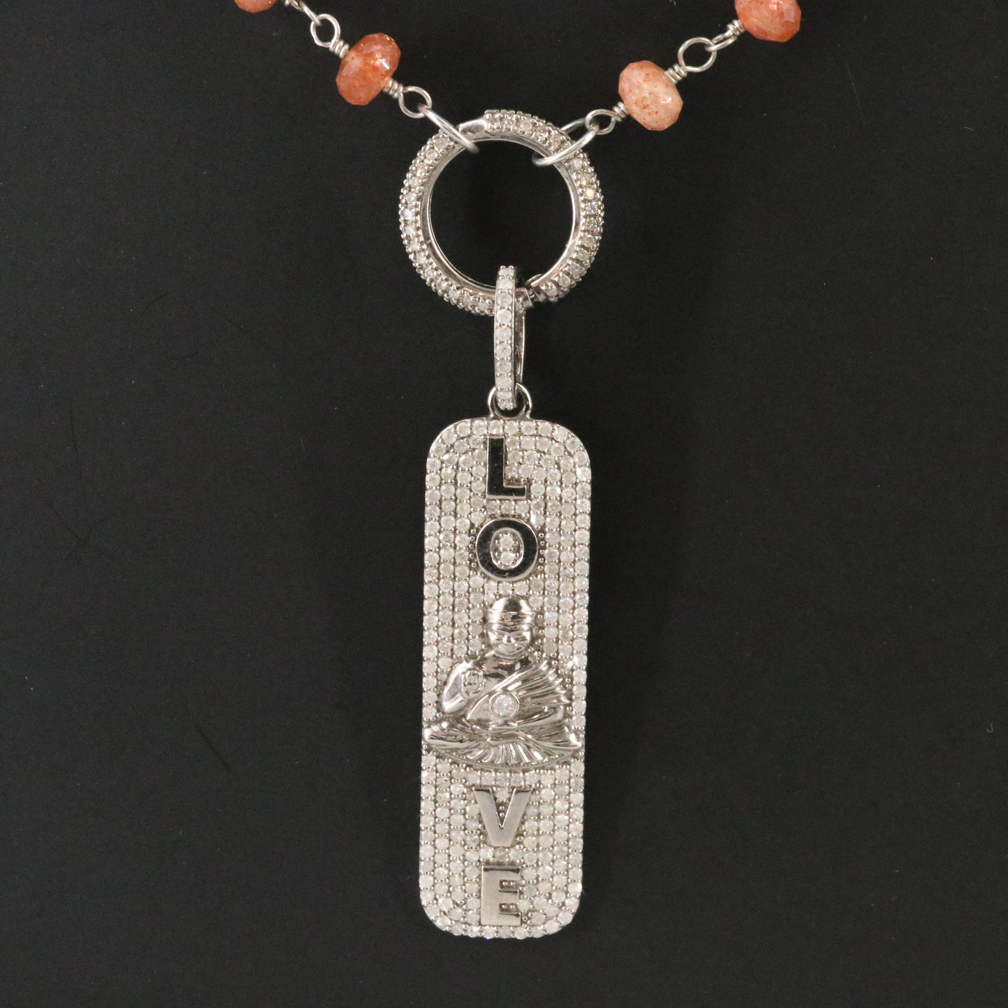 Sheryl Lowe Sterling Sunstone and Diamond Love Buddha Necklace