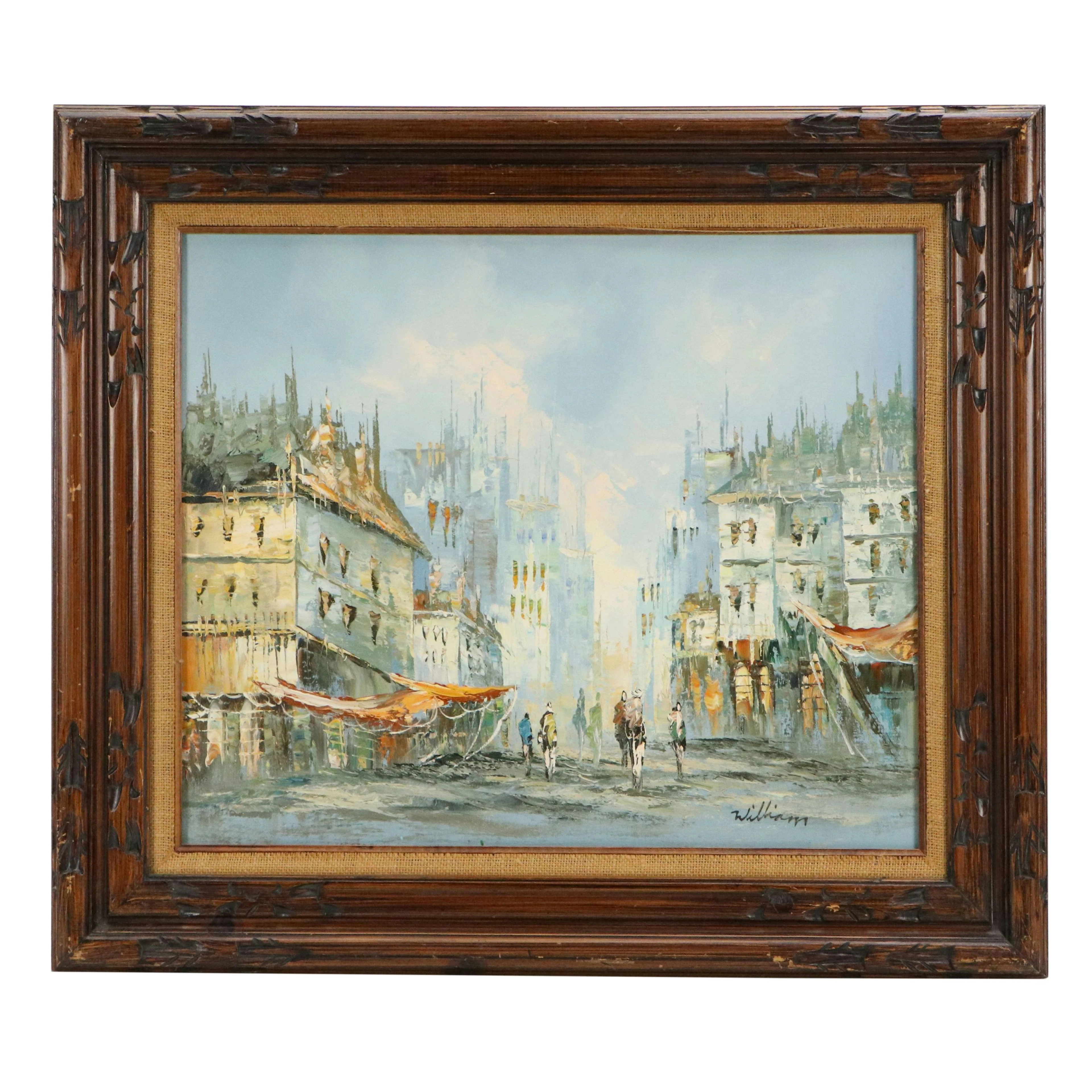 Williams Oil Painting of Streetscape, Mid to Late 20th Century