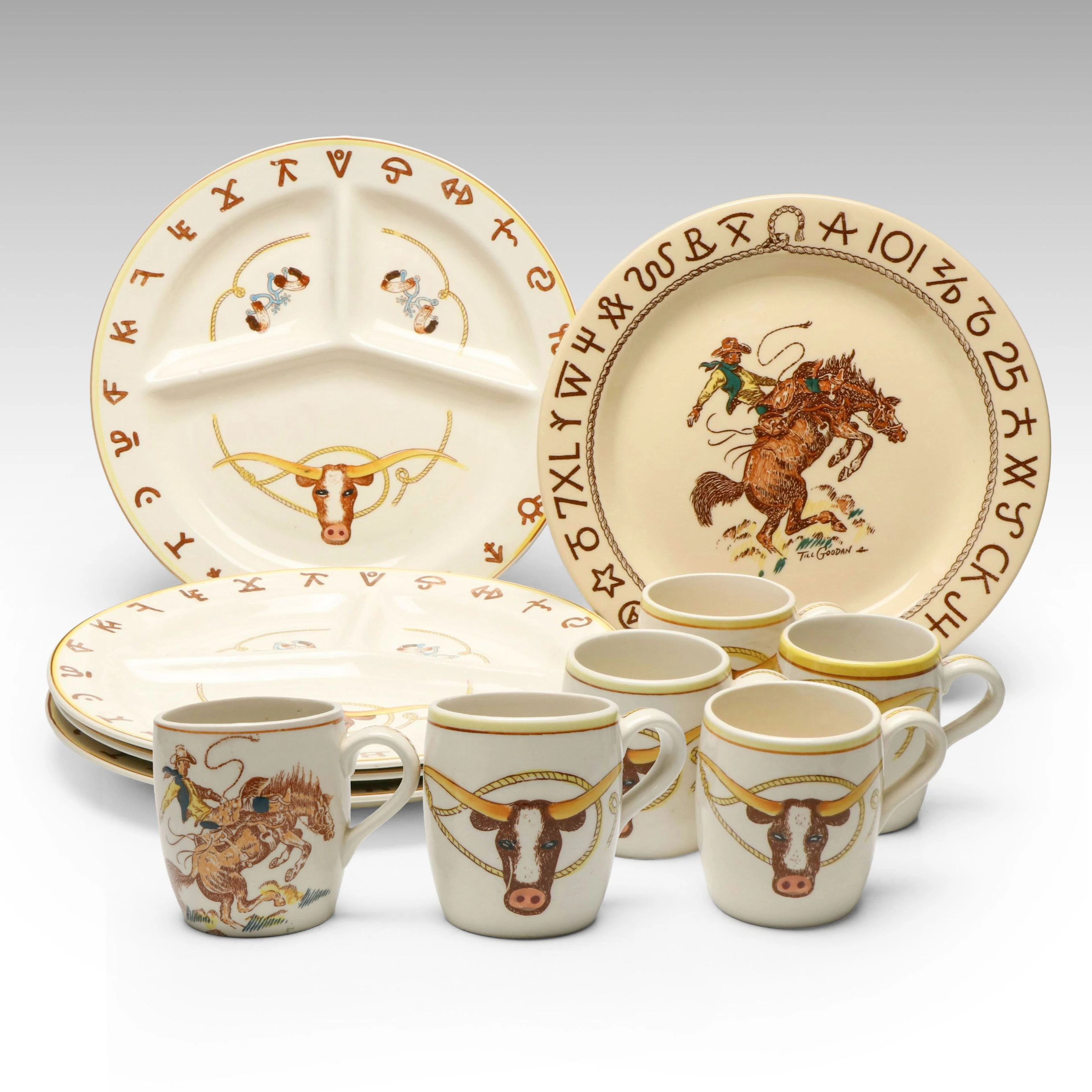 Fred Roberts and Wallace Western Themed Dinnerware, Vintage