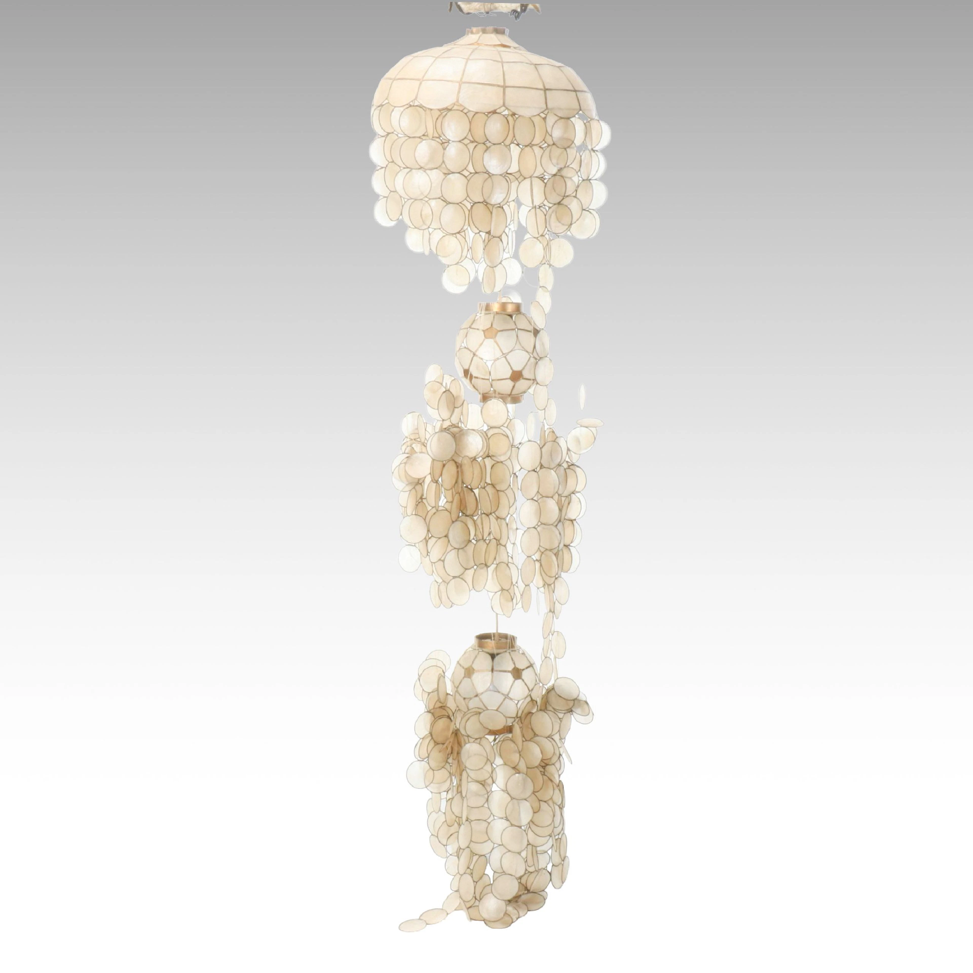 Hollywood Regency Style Capiz Shell Cascading Pendant Light