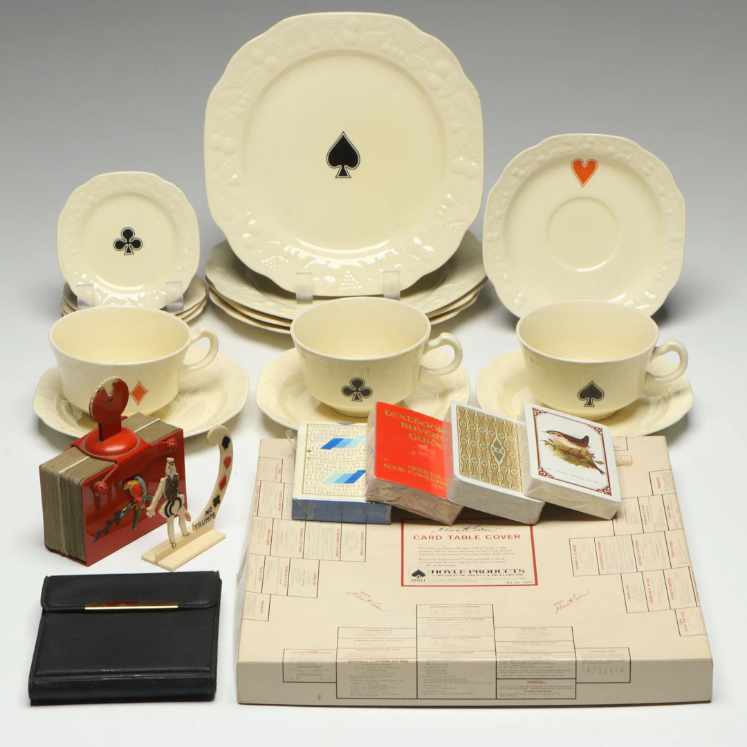 Crooksville Card Suite Plates with Vintage Playing Cards and More Accessories