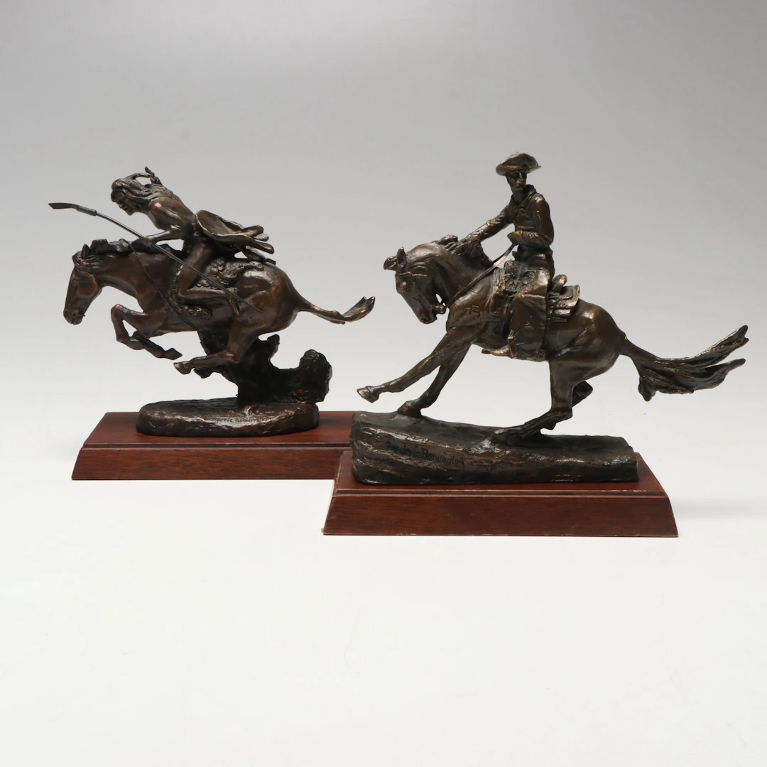 Franklin Mint "The Cheyenne" and "The Cowboy" Figurines with Wood Bases