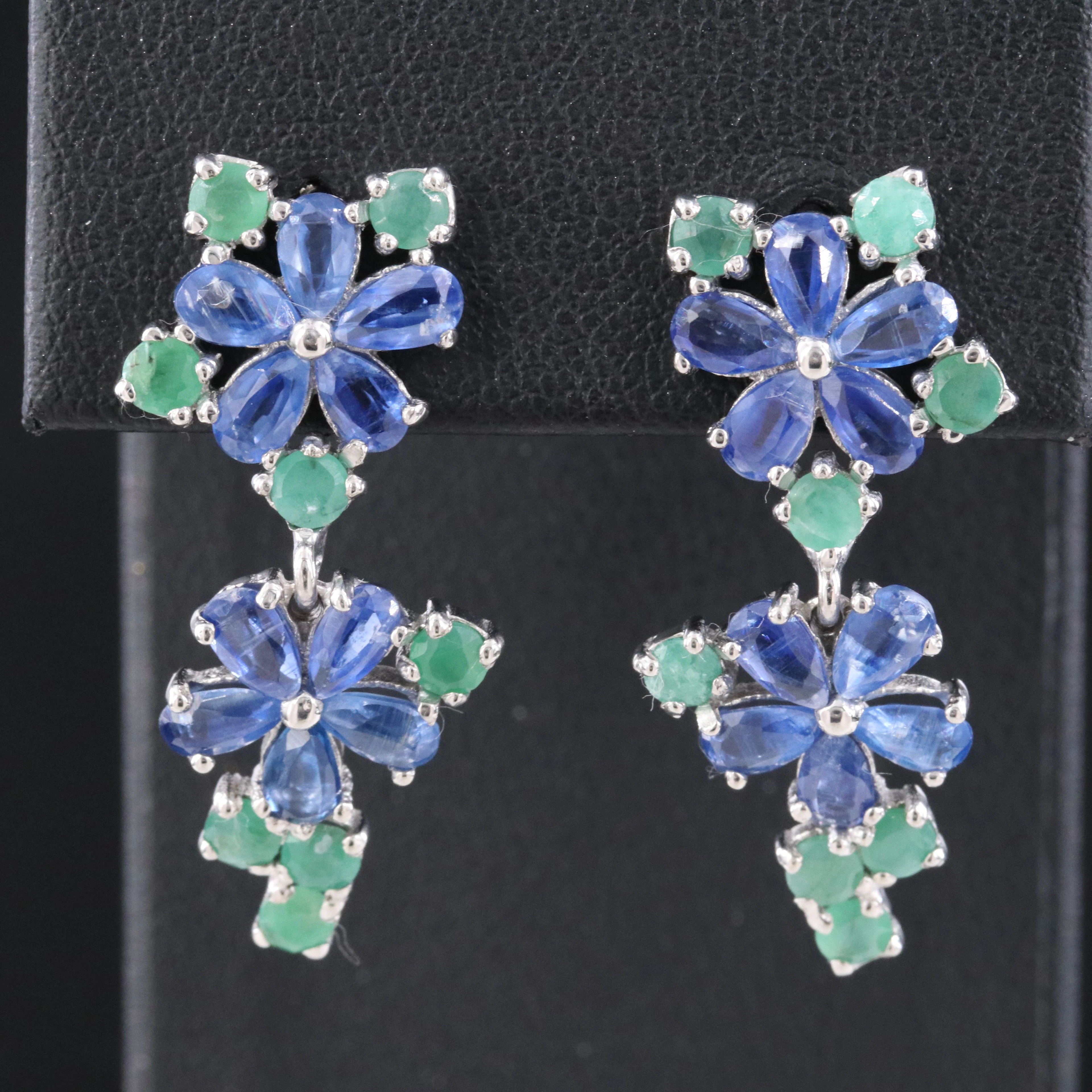 Sterling Kyanite and Emerald Earrings