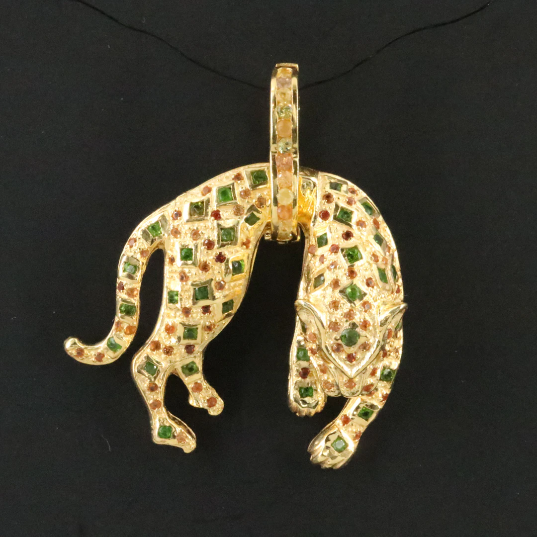 Sterling Citrine, Tsavorite, and Yellow Sapphire Panther Pendant