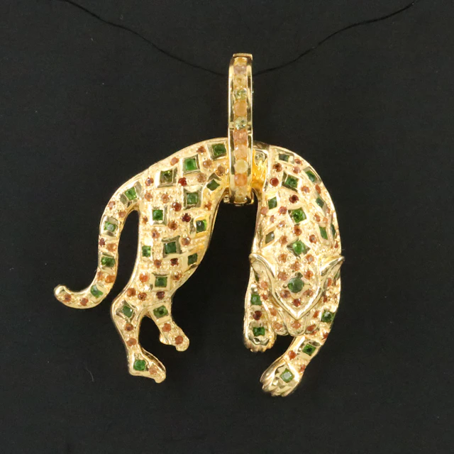 Sterling Citrine, Tsavorite, and Yellow Sapphire Panther Pendant