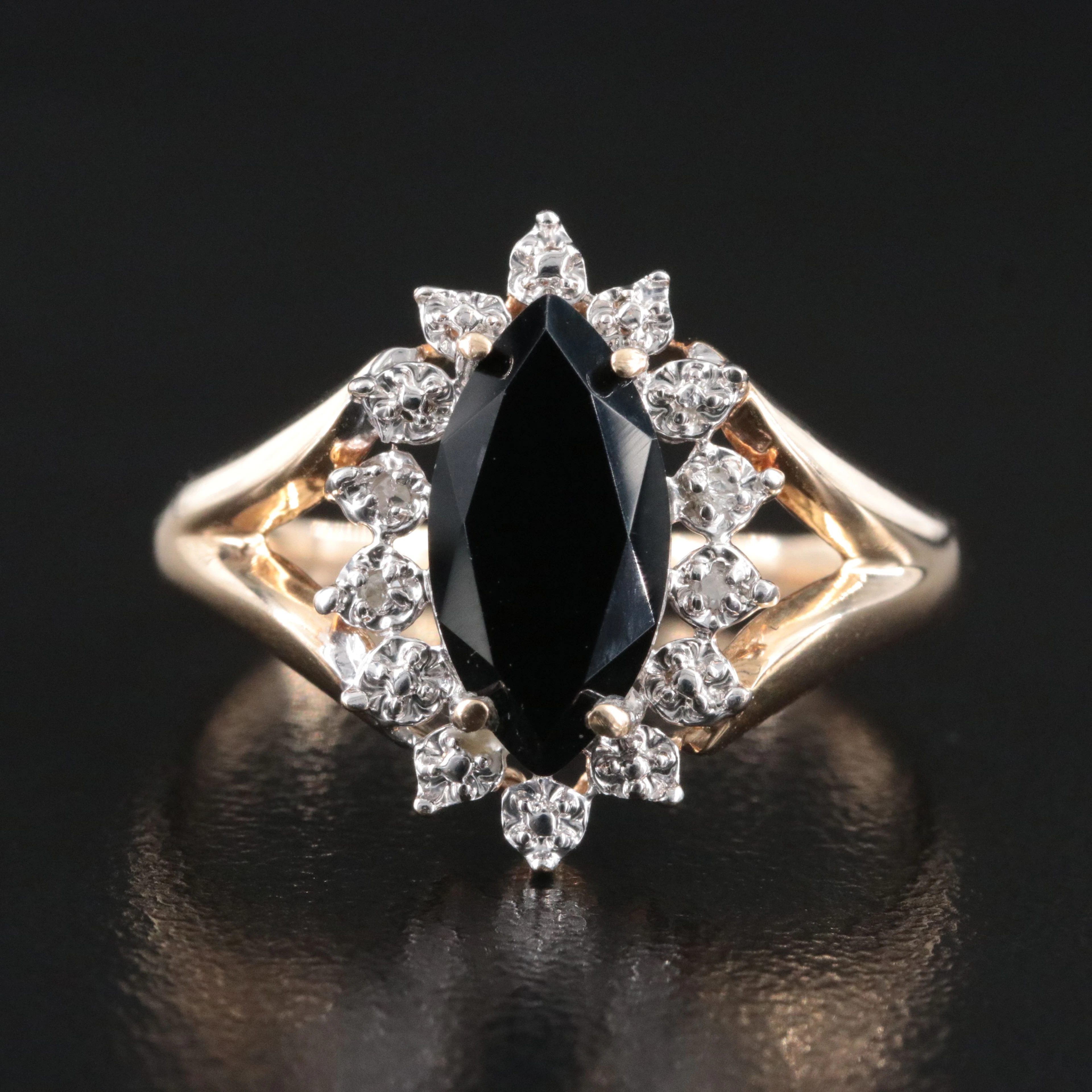 14K Black Onyx and Diamond Ring