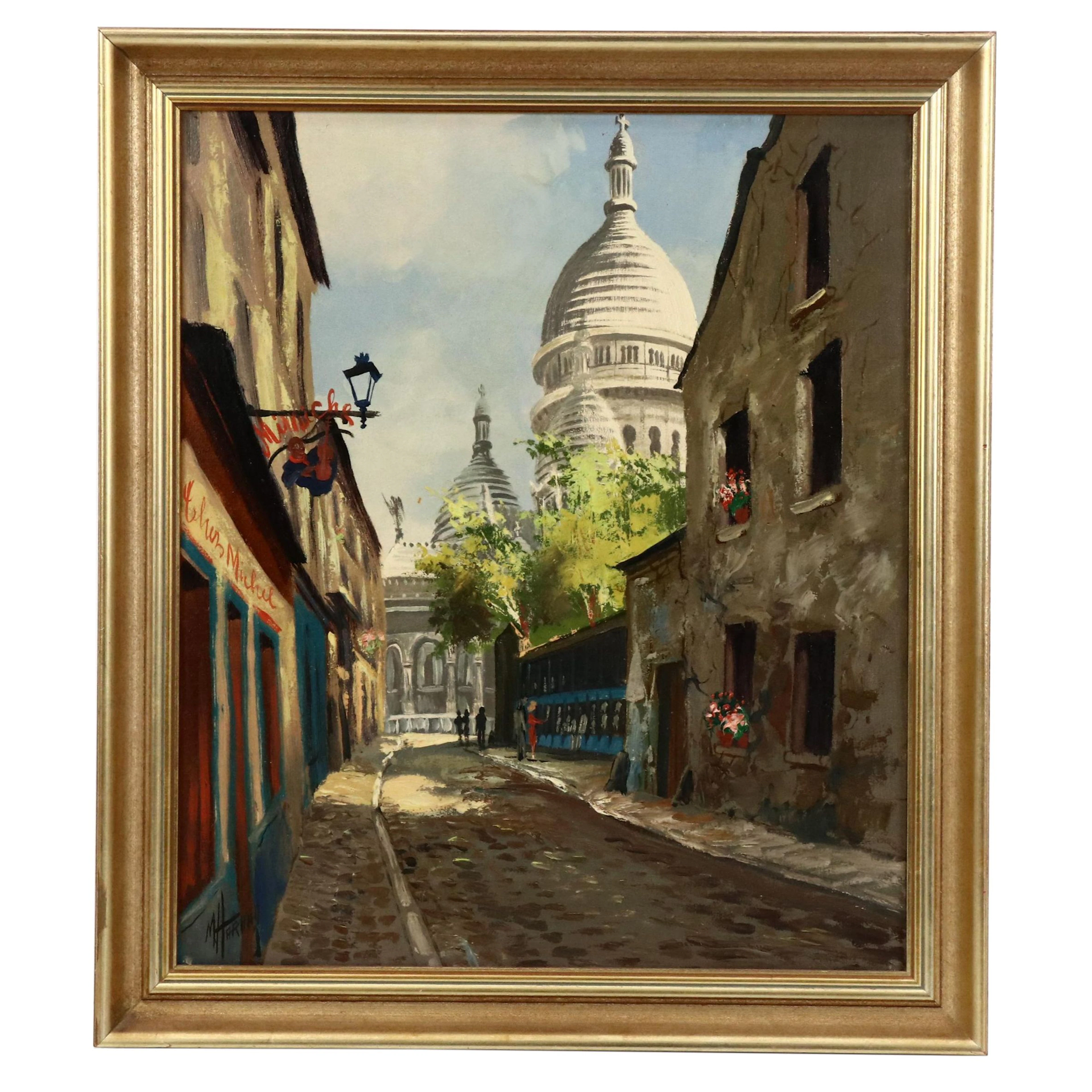 Marcel Harang Oil Painting of Sacré-Cœur from the Place du Tertre, Mid-20th C.