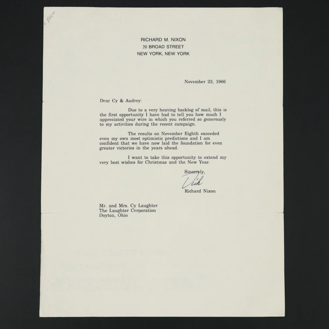 Richard "Dick" Nixon Secretarial Signed Personal Letter, 1966
