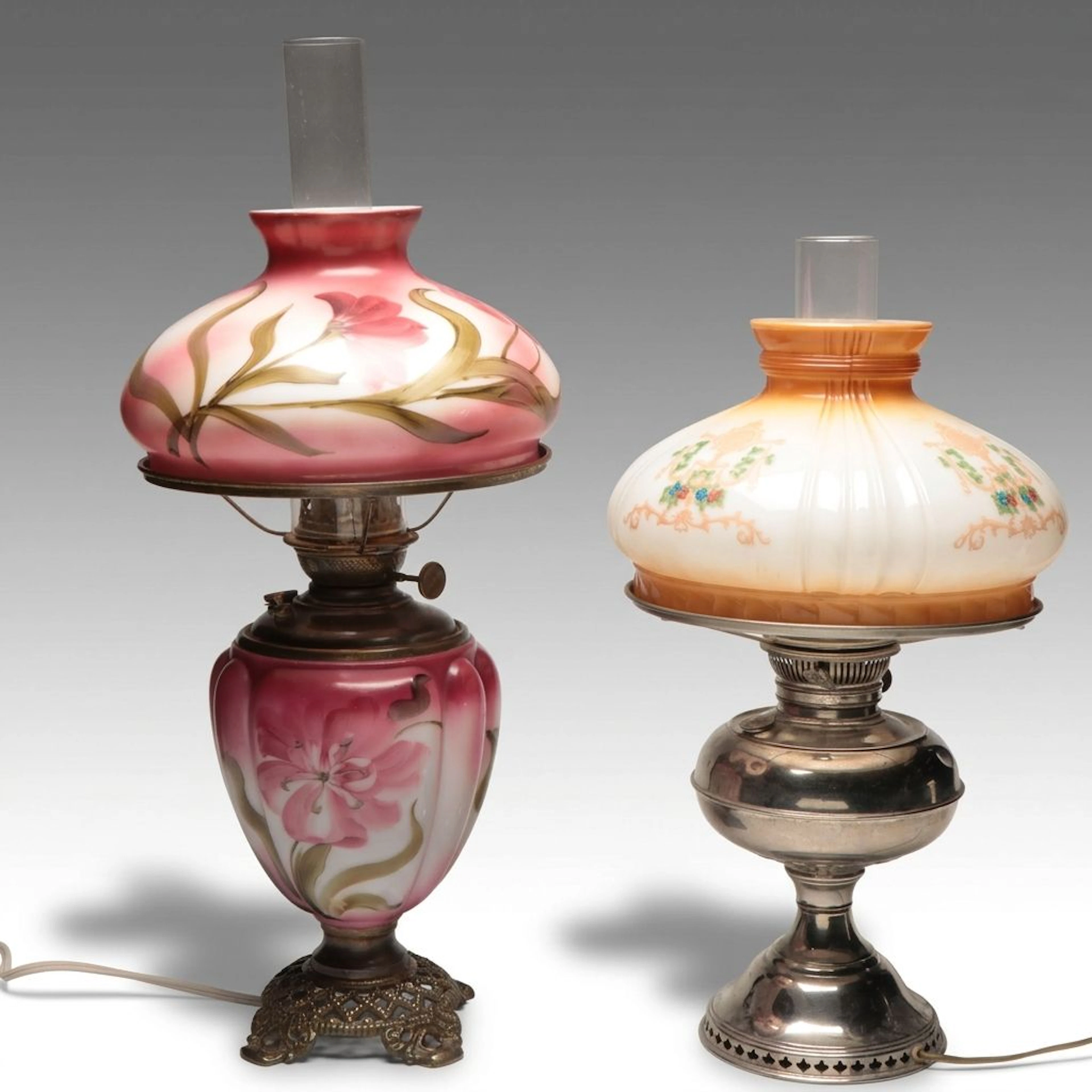Rayo and Other Hand-Painted Parlor Oil Lamps, Adapted