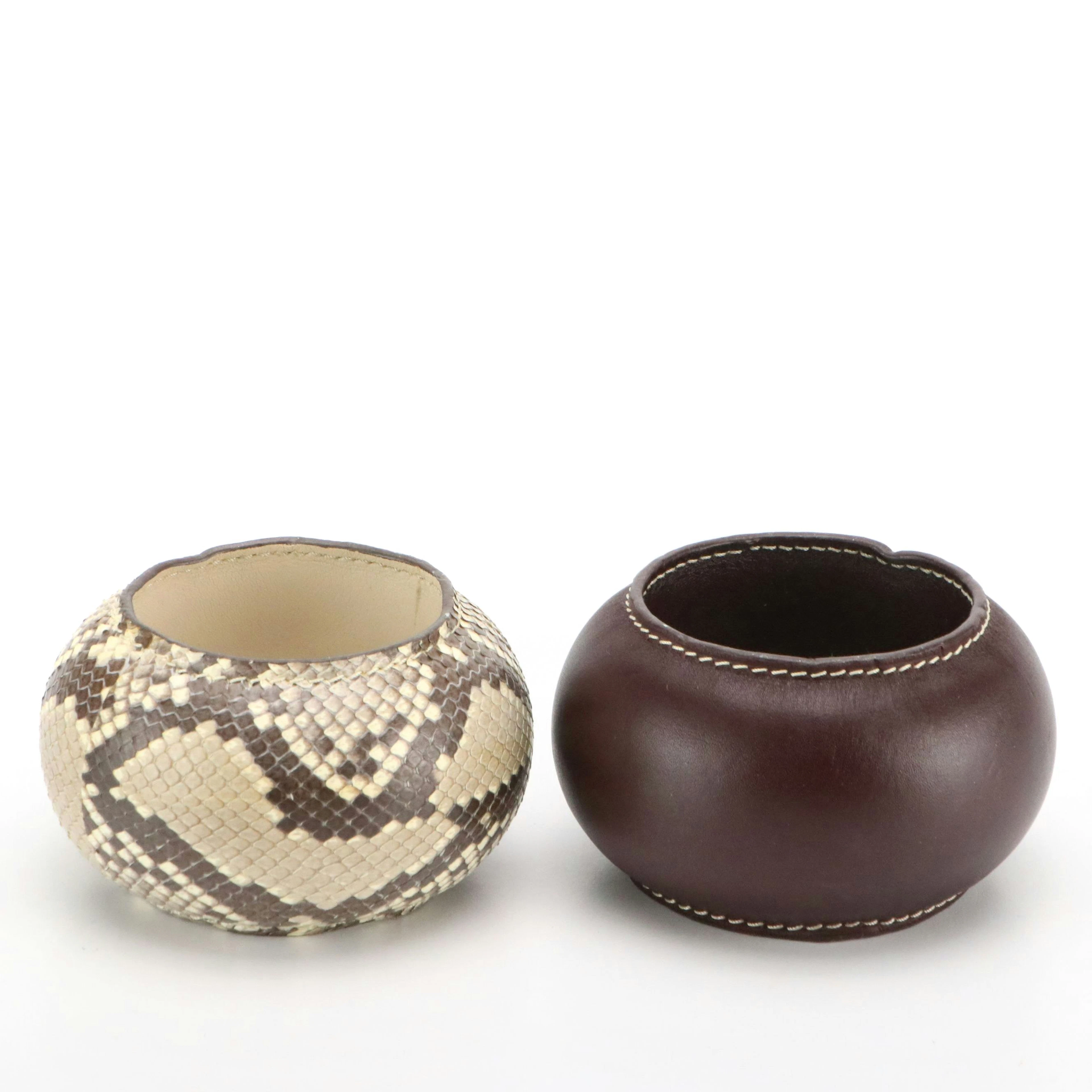 Céline Chunky Snakeskin and Burgundy Leather Bangle Bracelets