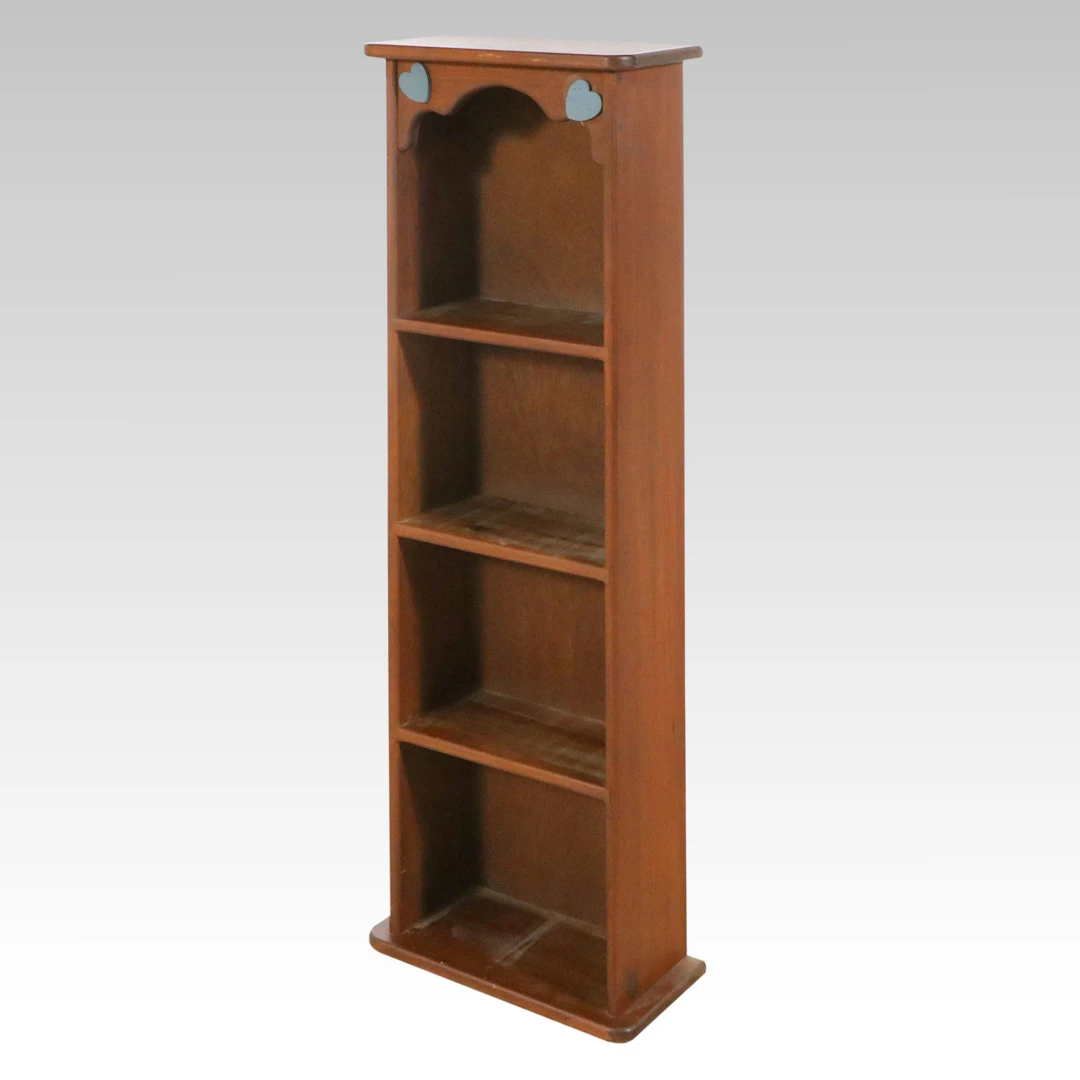 Country Style Wood Bookshelf with Blue Painted Hearts, 20th Century
