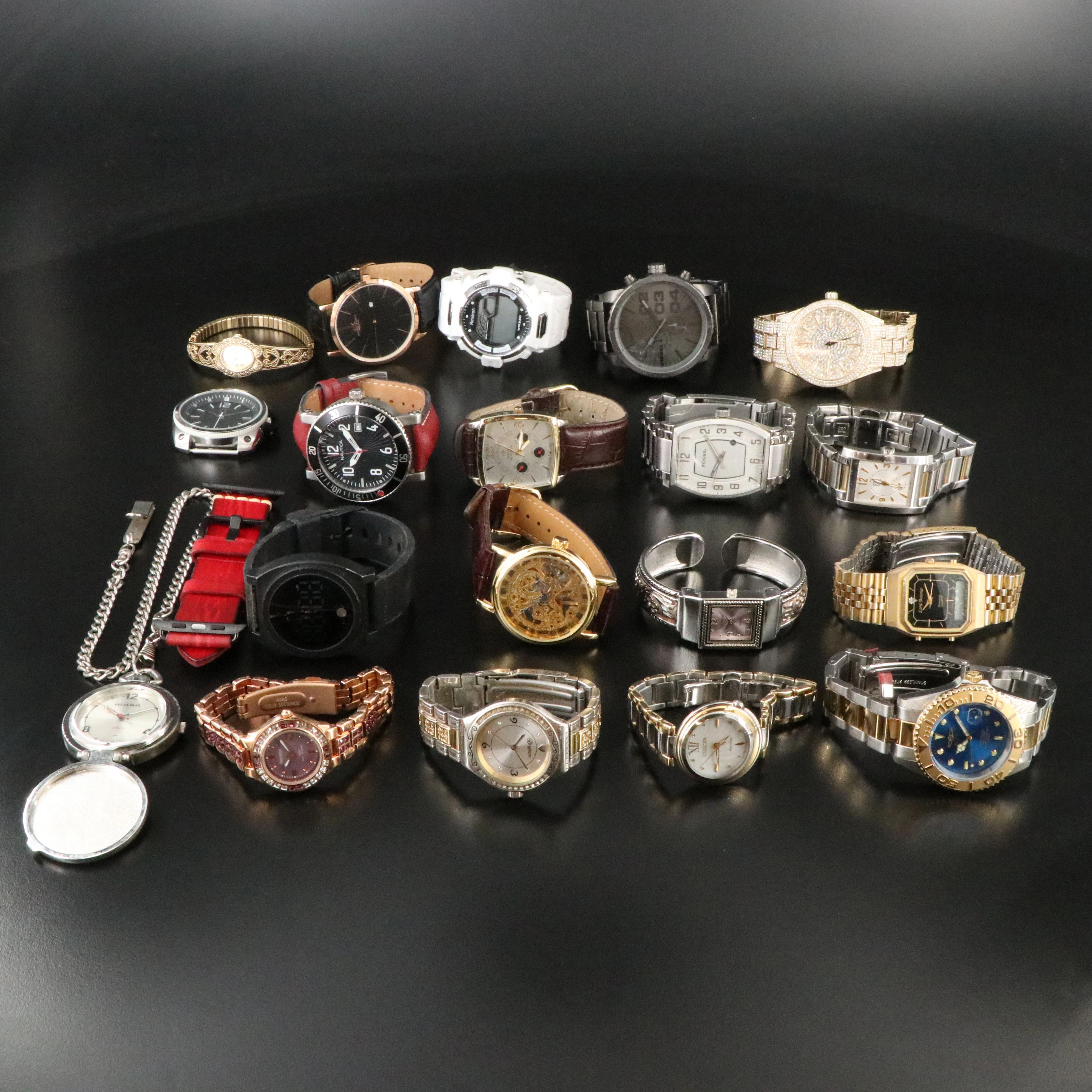 Collection of Quartz Watches Featuring Invicta Pro Diver and Nautica