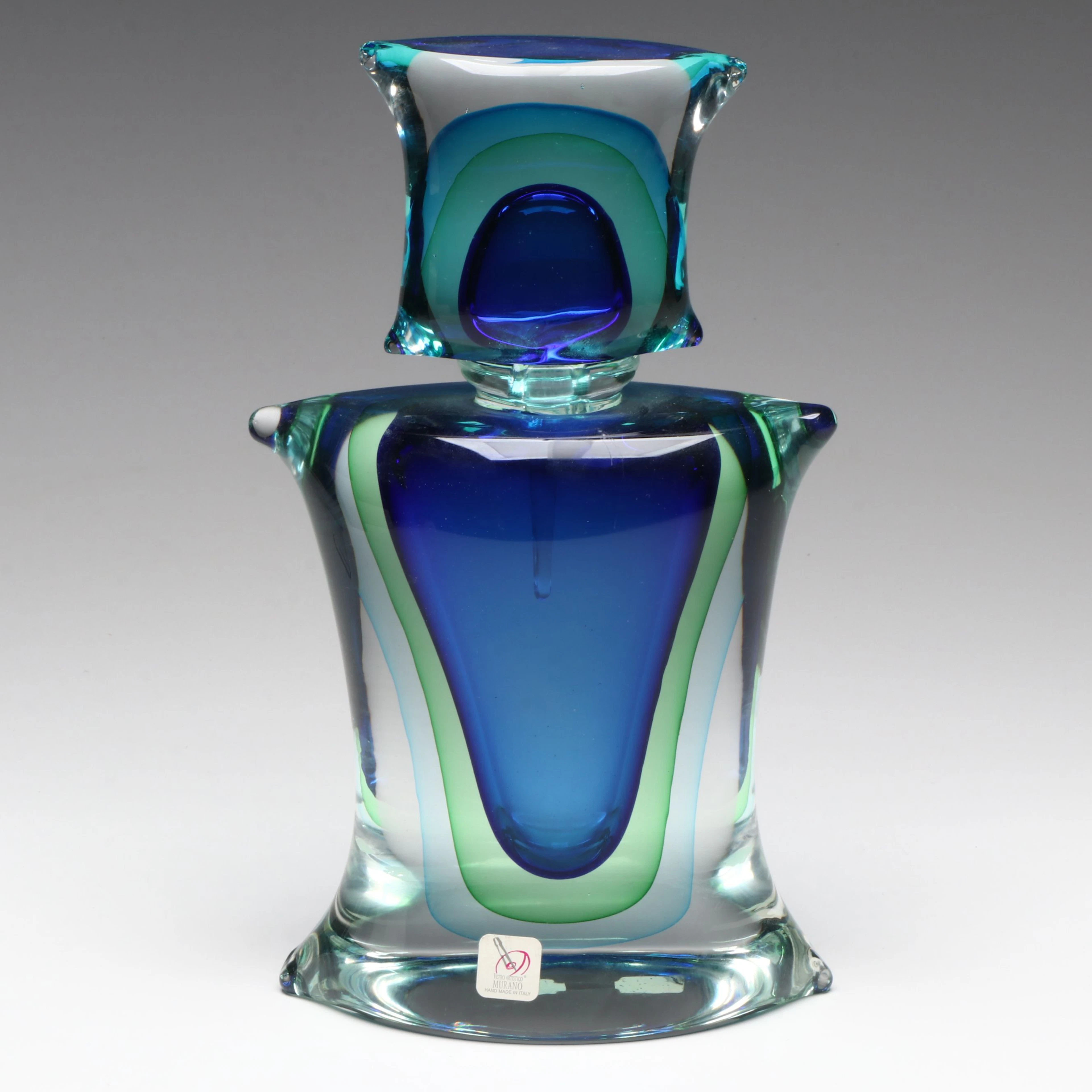 Murano Green and Blue Sommerso Glass Perfume Bottle