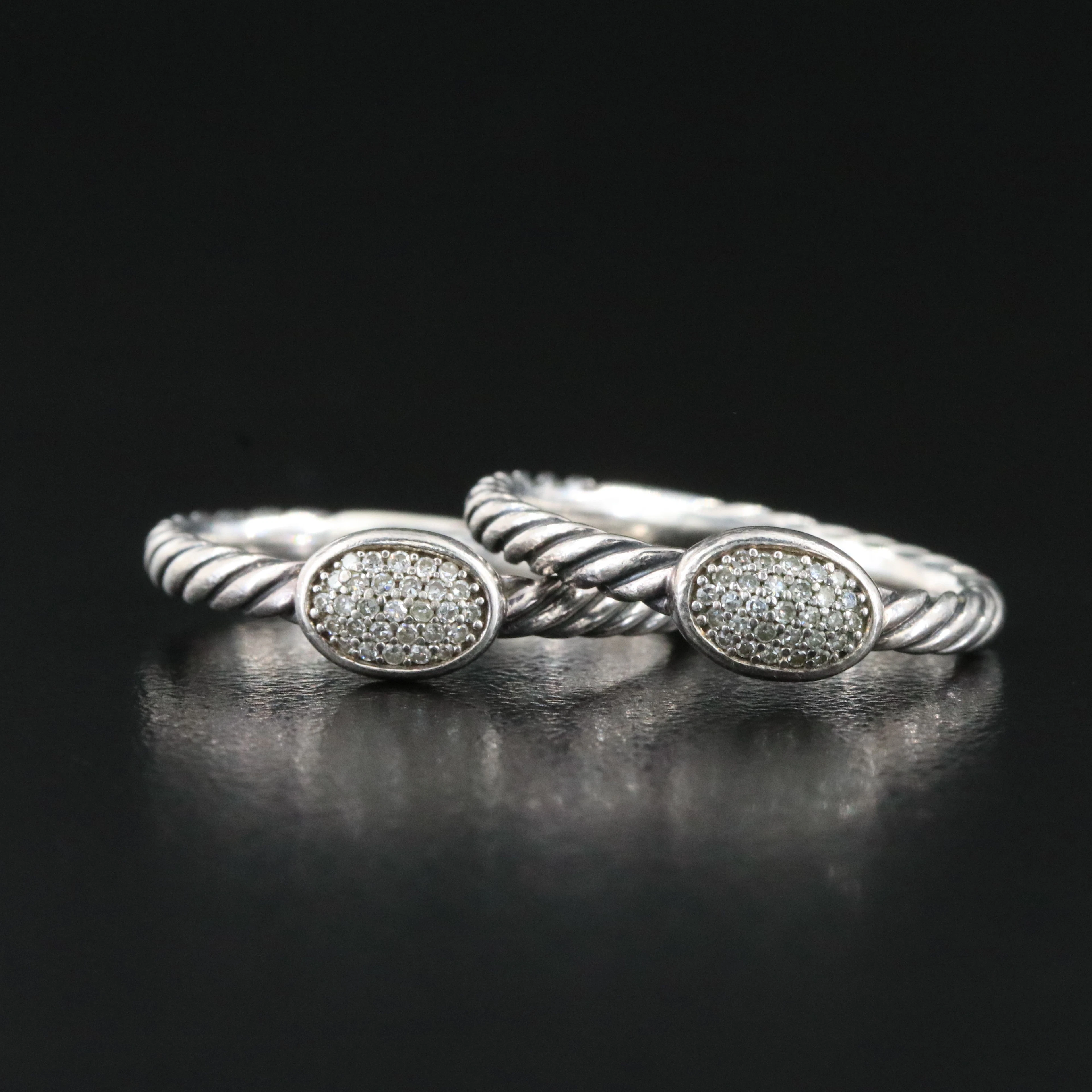 David Yurman Sterling Cable Classics Pavé Diamond Oval Stacking Rings