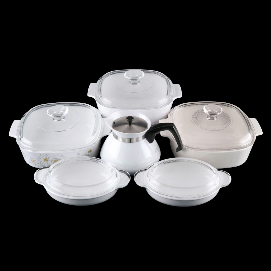 Corning "Floral Bouquet" and Other Covered Casseroles with Coffee Pot