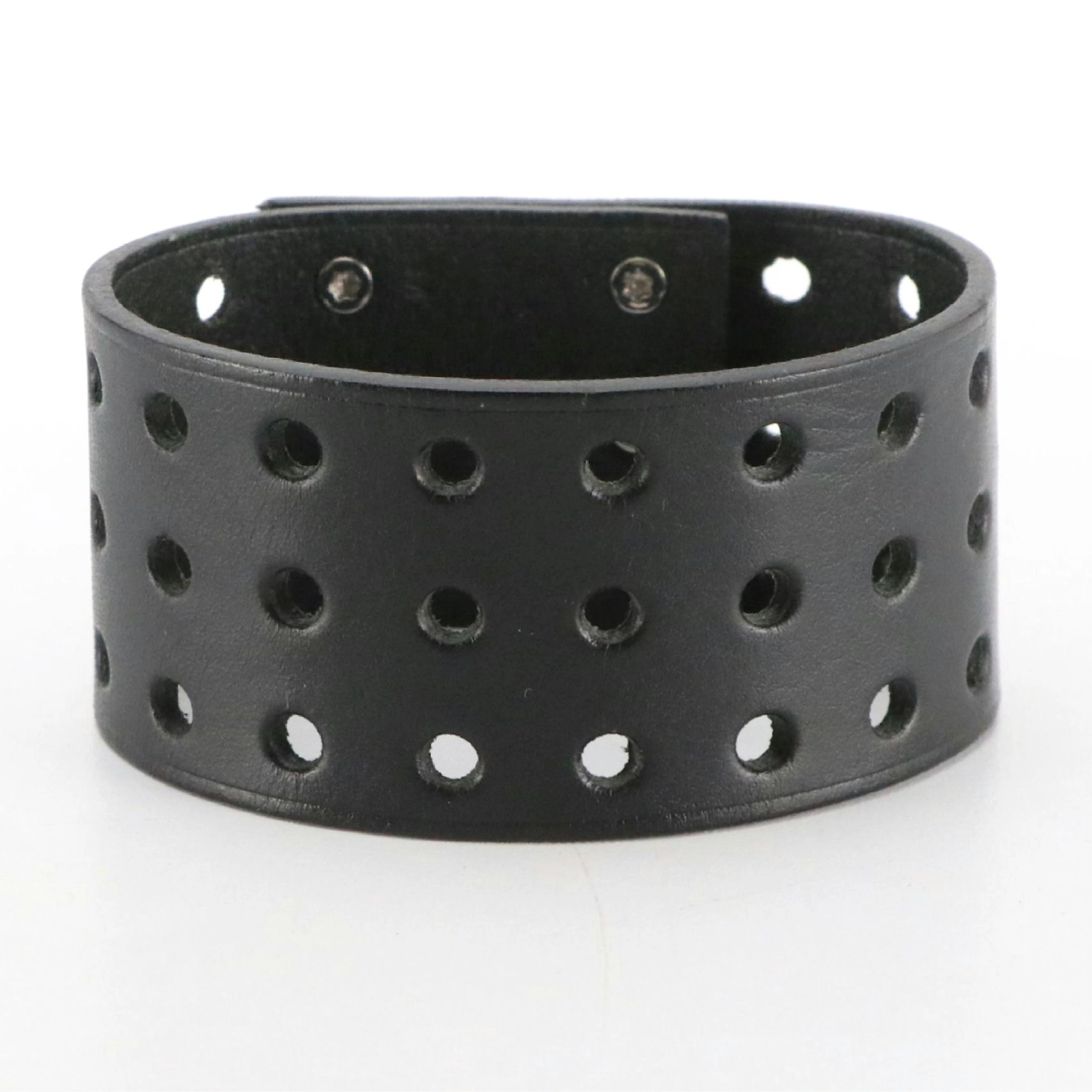 Hermès Black Perforated Leather Cuff Bracelet, With Box