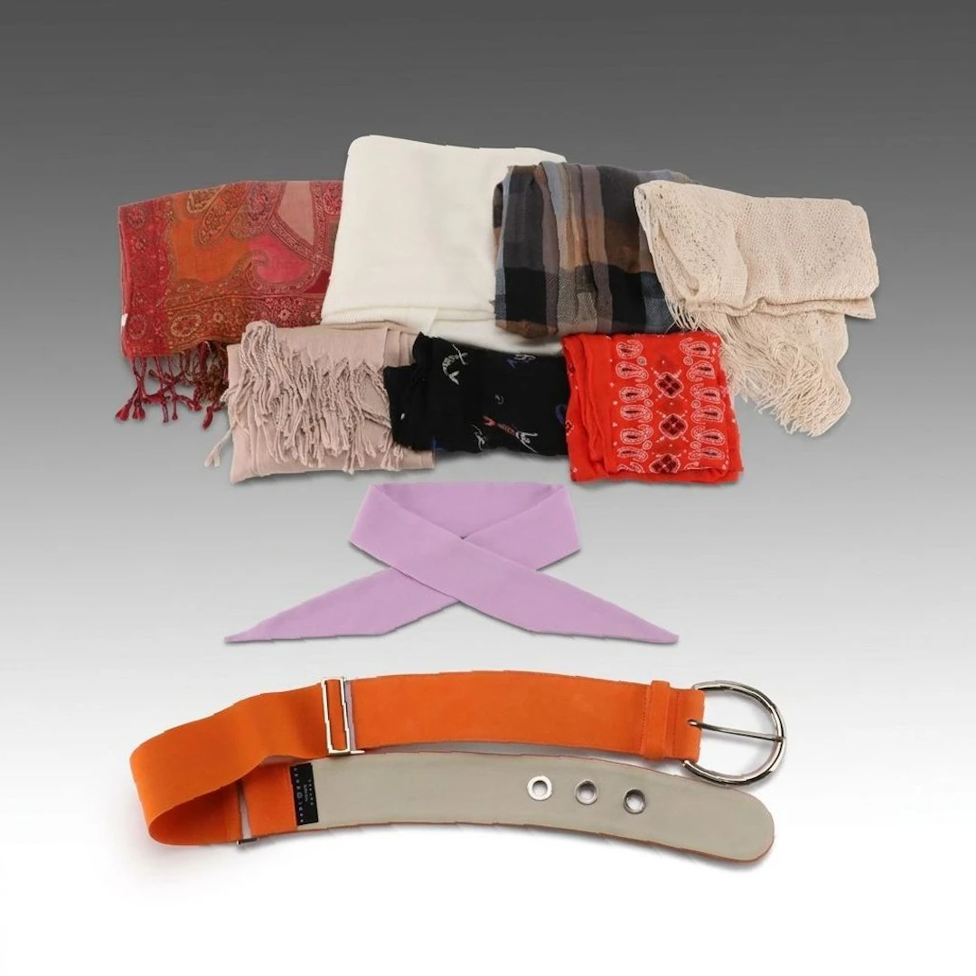 Suzi Roher Wide Waist Belt in Orange Leather with Other Scarves