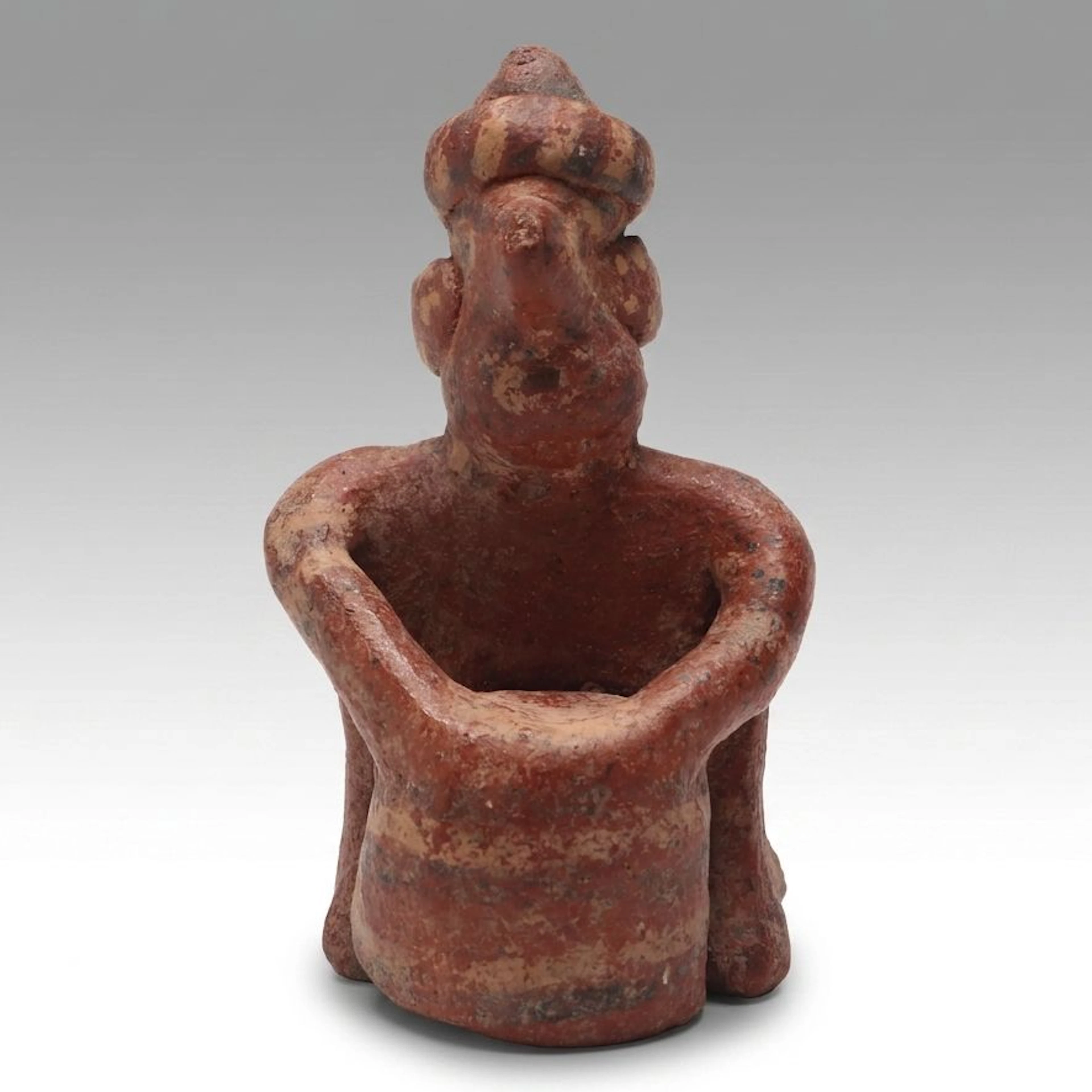 Pre-Columbian Nayarit Pottery Seated Musician Drummer, Circa 100 BCE–250 CE