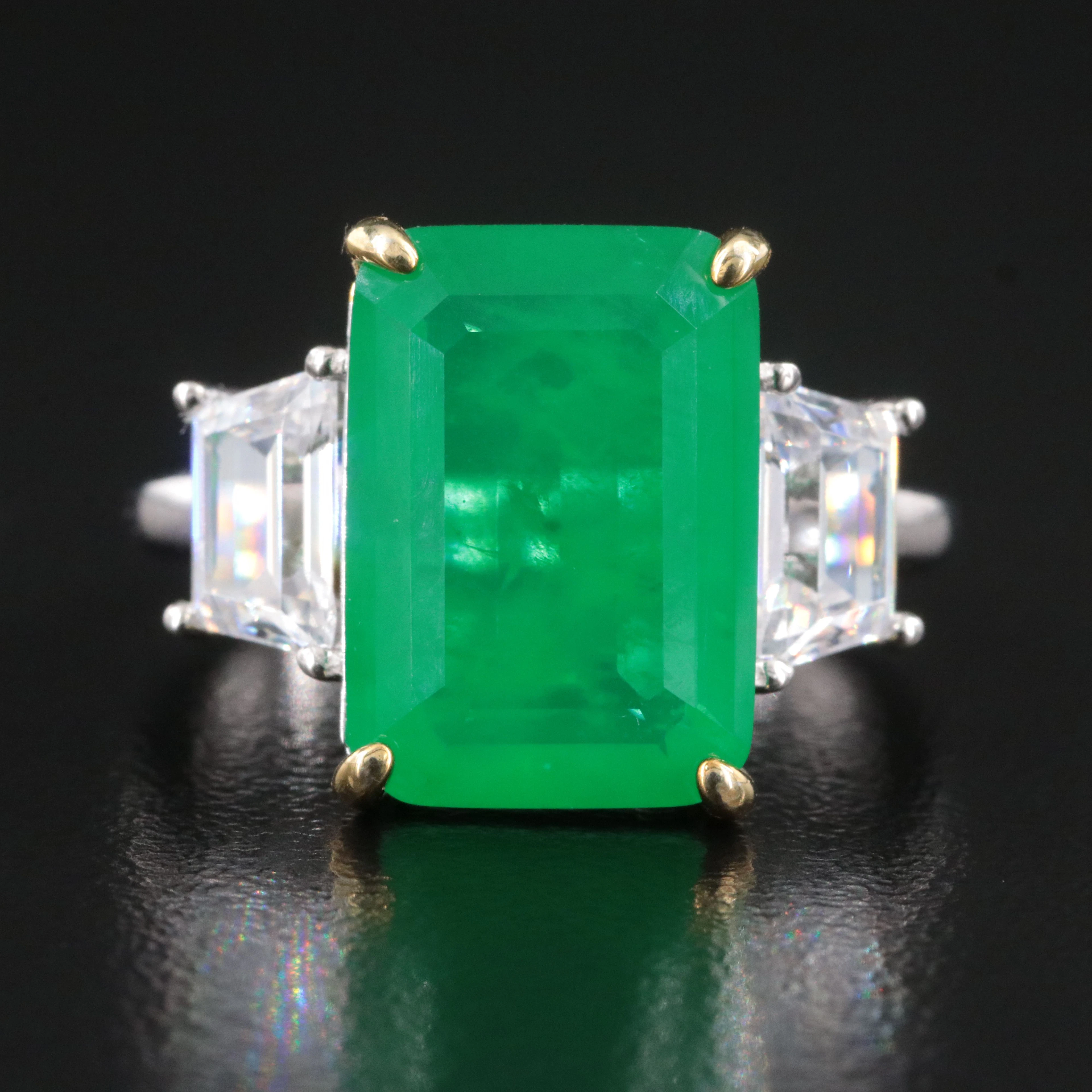 Sterling Quartz Beryl Triplet Ring with CZ Accents