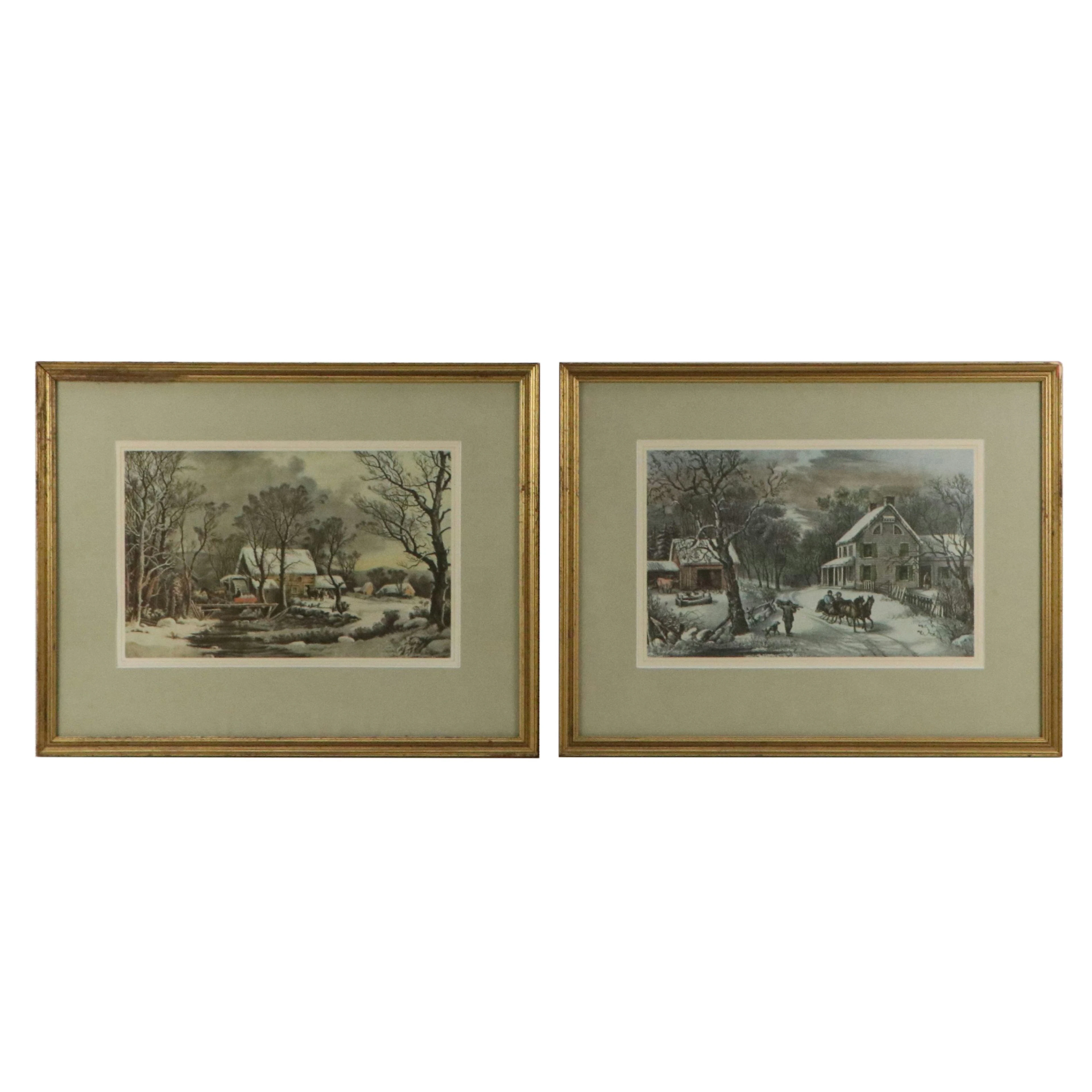 Offset Lithographs After Currier and Ives of Winter Scenes, Early