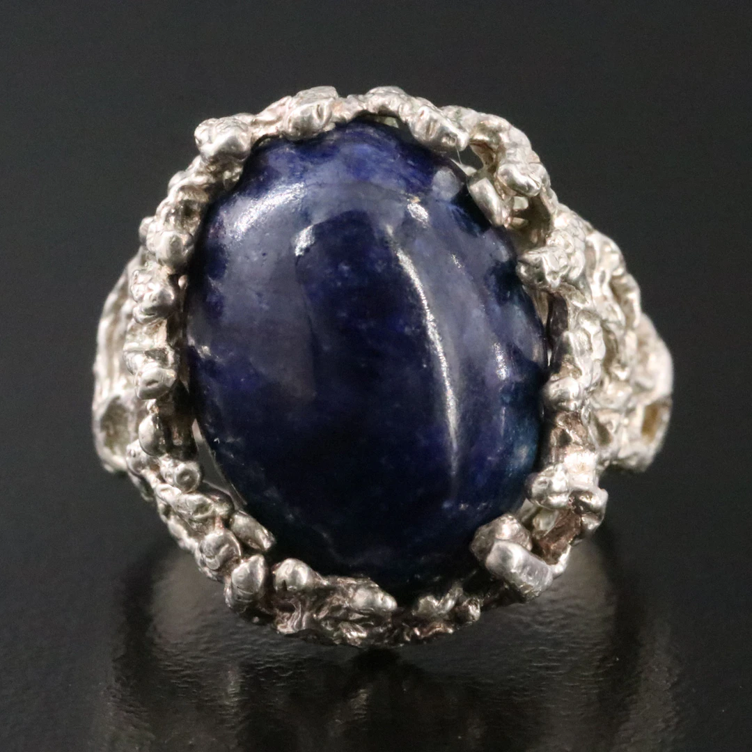 Sterling Lapis Lazuli and Faux Bois Ring