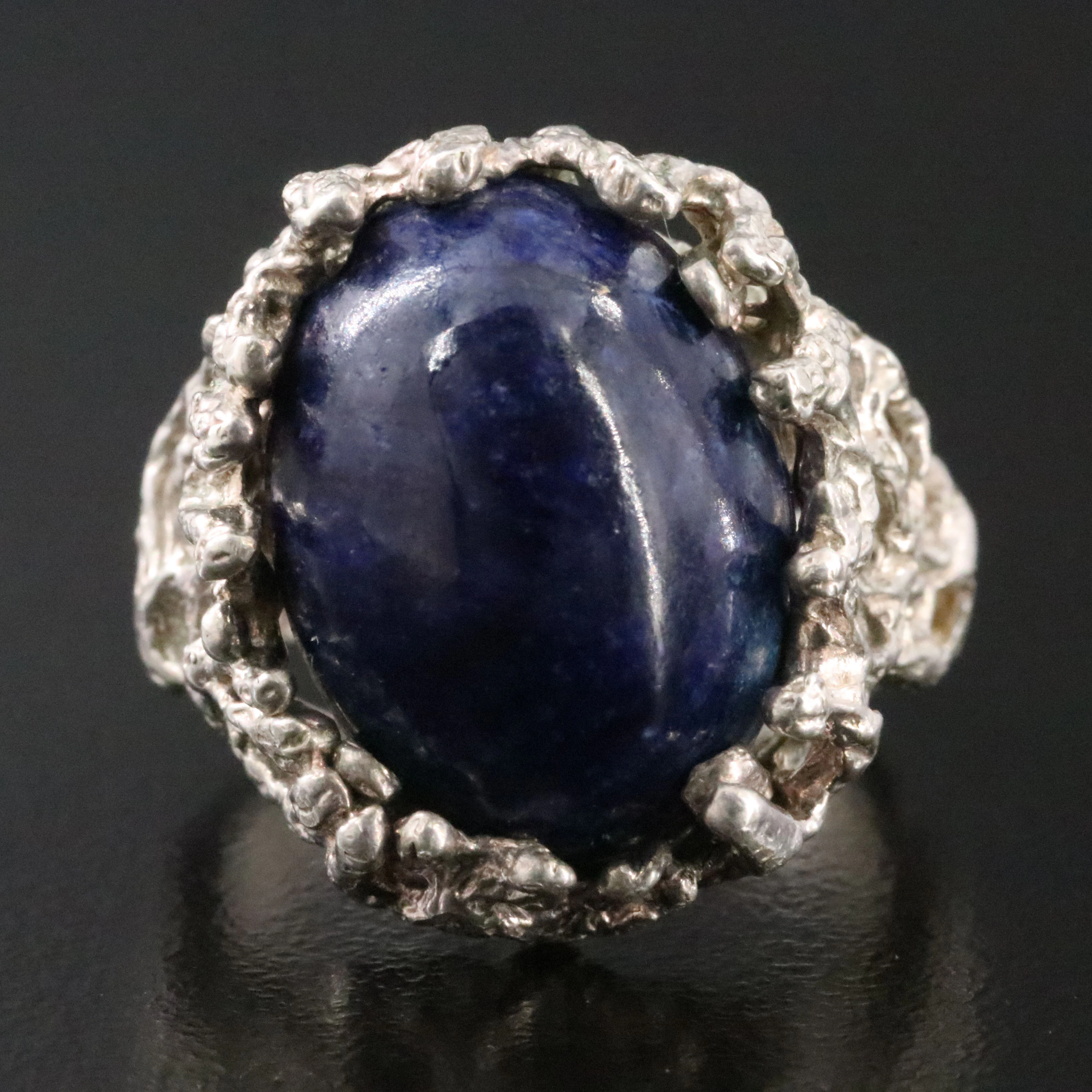 Sterling Lapis Lazuli and Faux Bois Ring