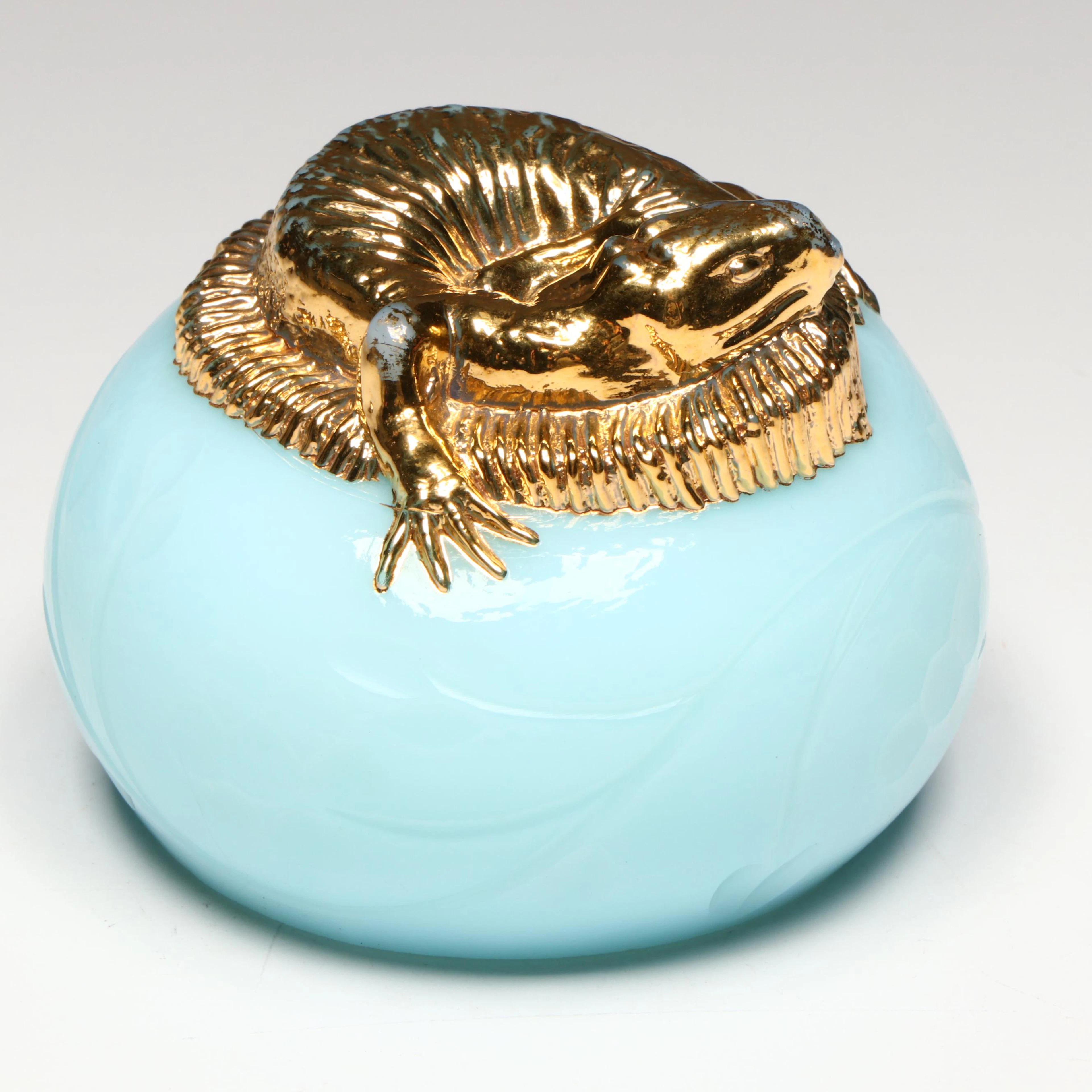 Robert Wetzel "American Lizzard" Mold Crafted and Engraved Art Glass