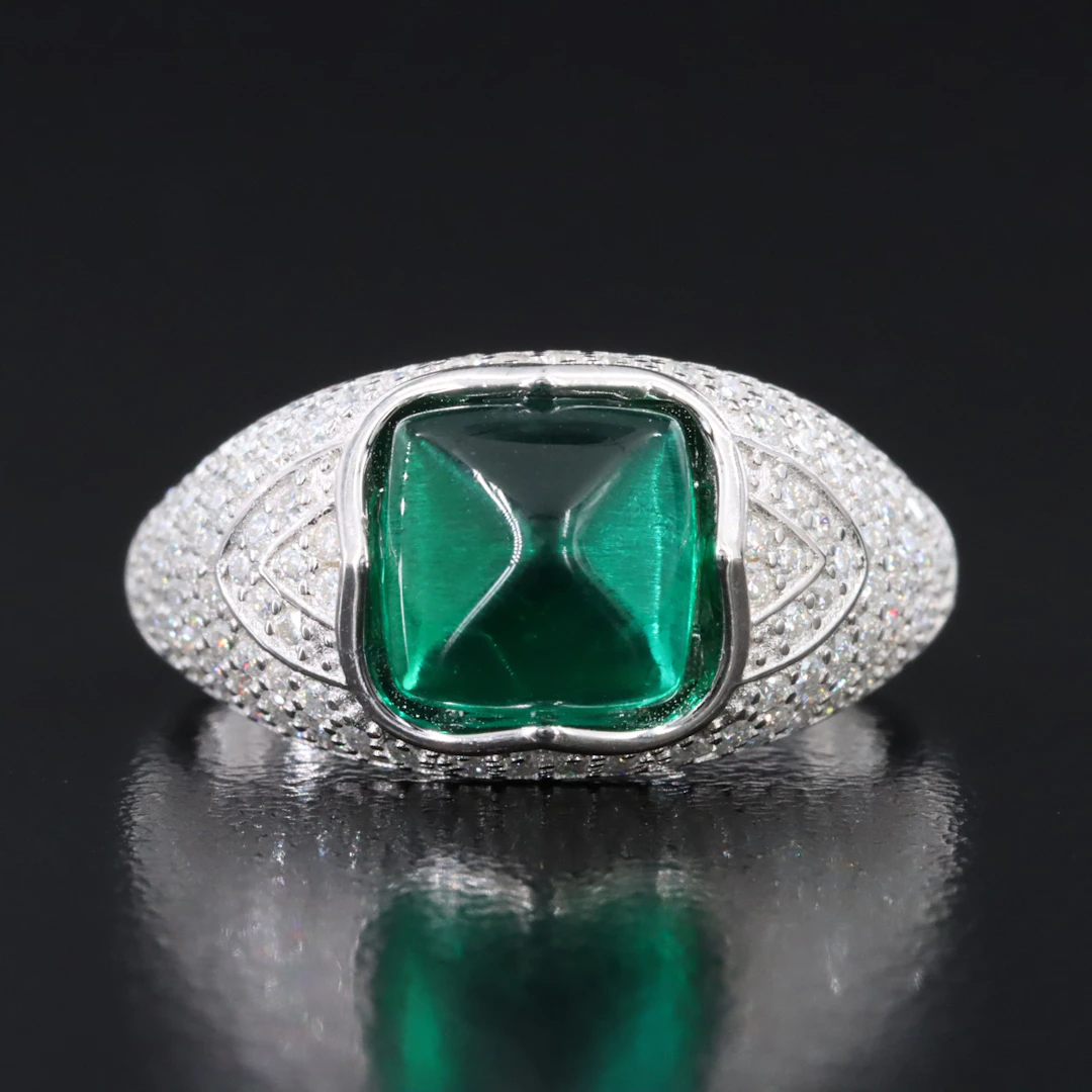 Sterling Emerald and Moissanite Ring