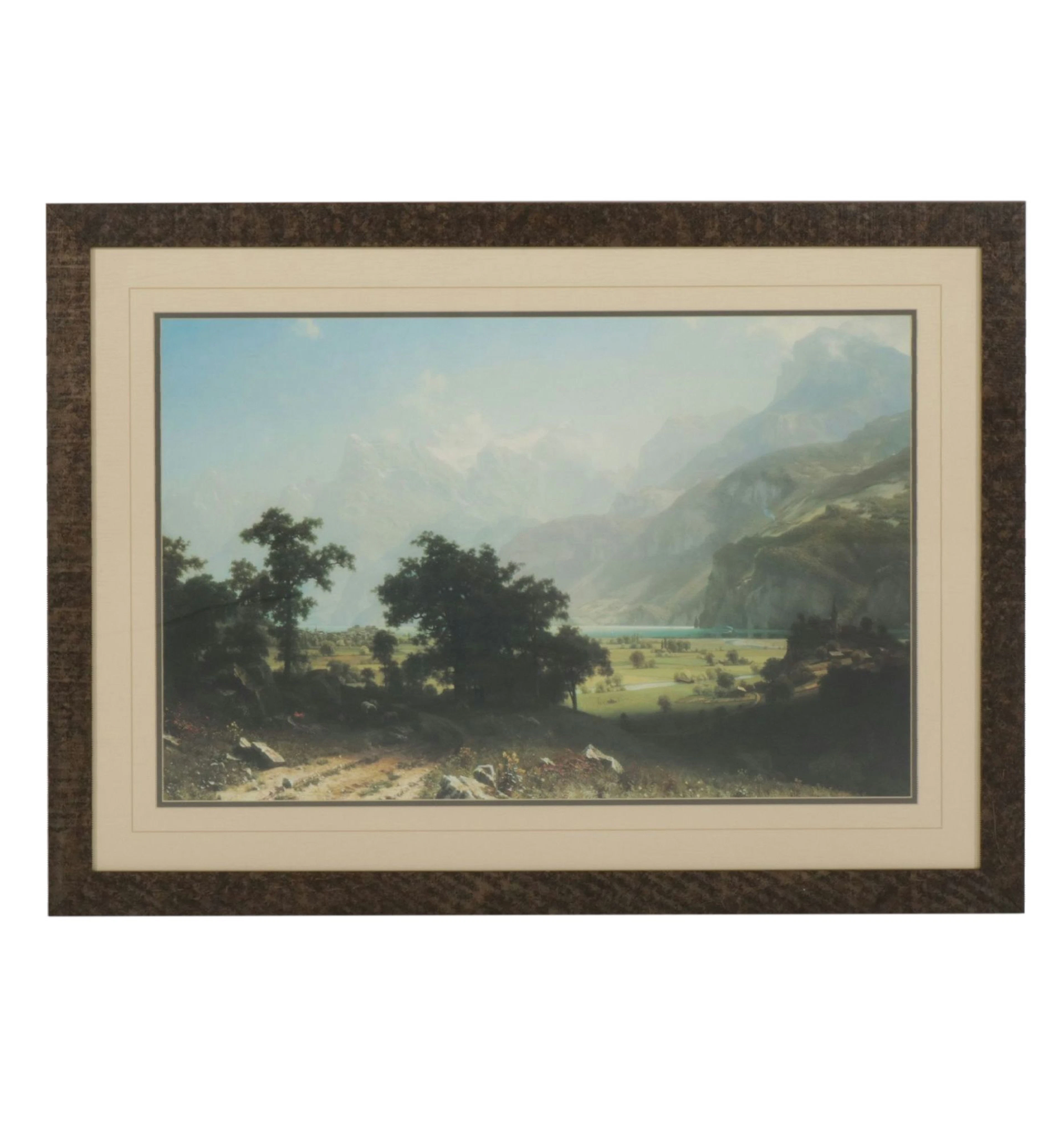 Offset Lithograph Landscape After Albert Bierstadt "Lake Lucerne"