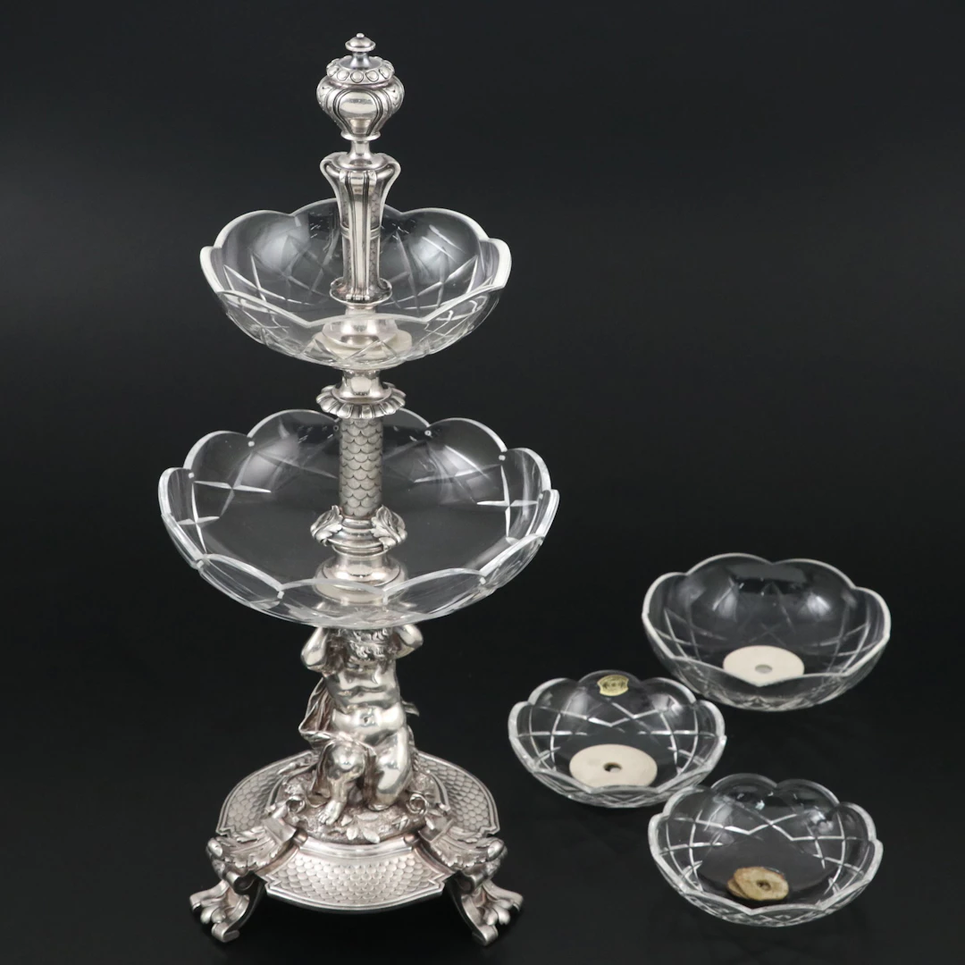 Christofle Silver Plate Cherub Tiered Centerpiece
