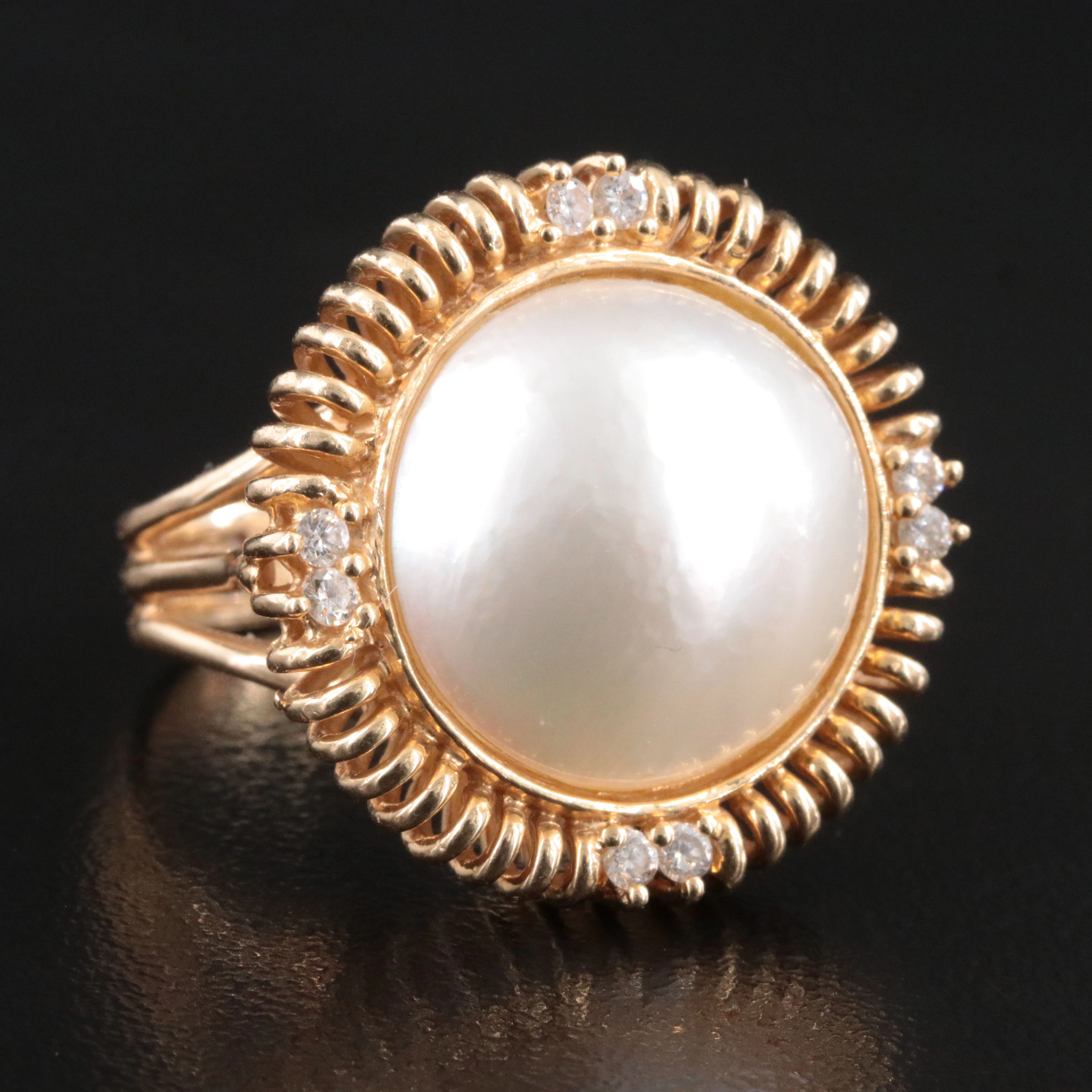 14K Mabé Pearl and Diamond Ring