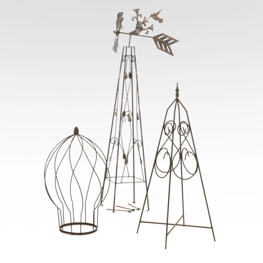 Metal Windmill with Other Topiary Garden Statues