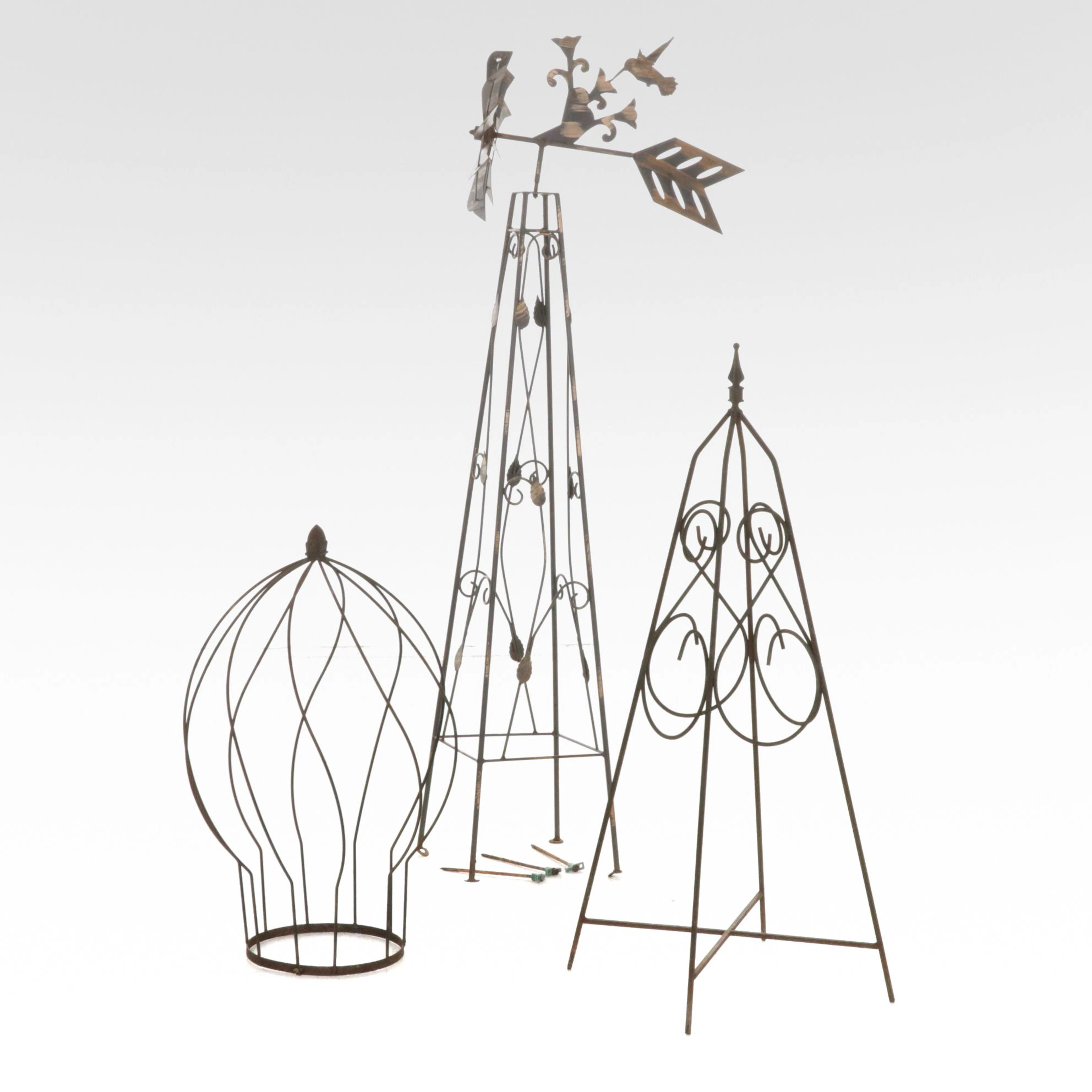 Metal Windmill with Other Topiary Garden Statues