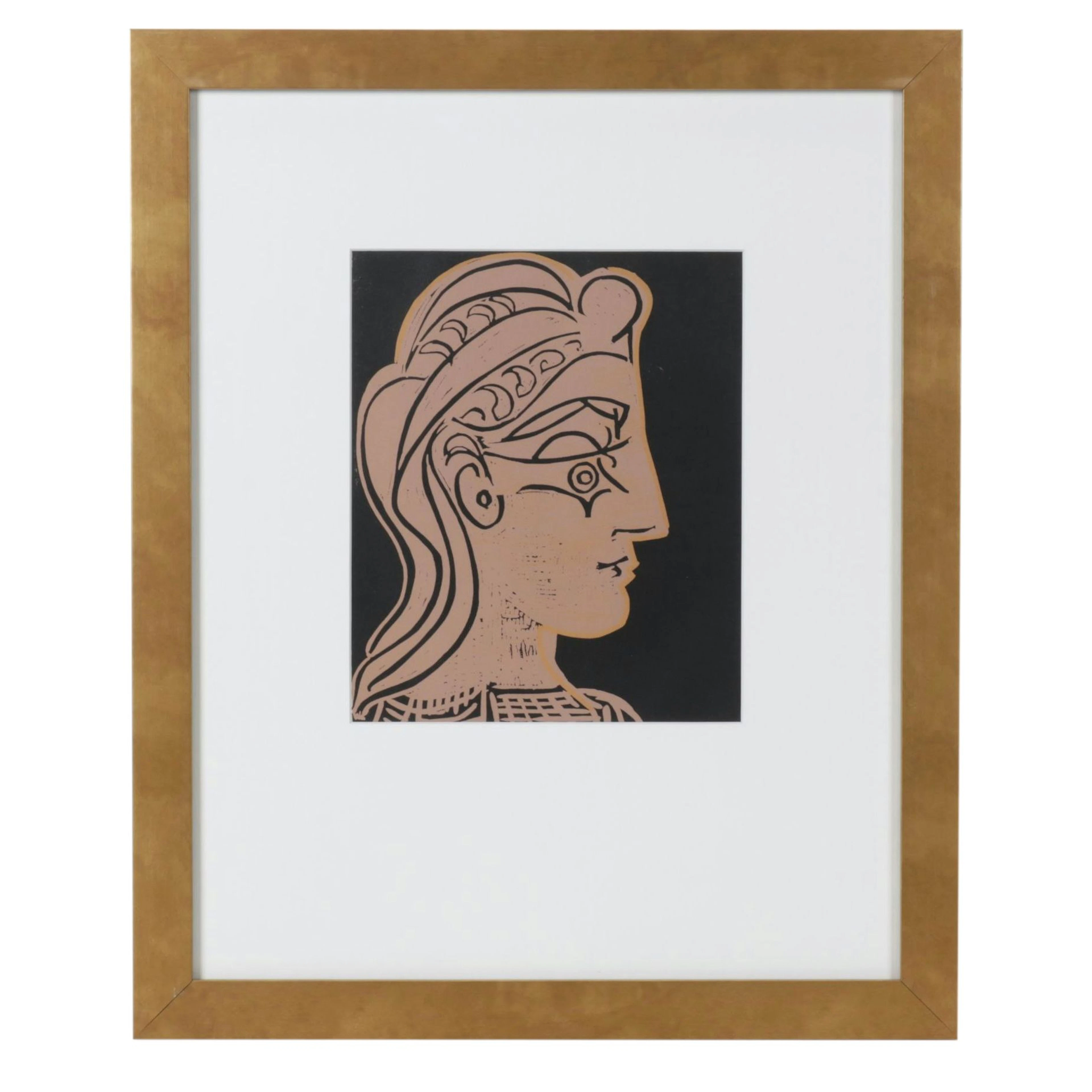 Pablo Picasso Linoleum Cut "Tête de femme de profil," 1962