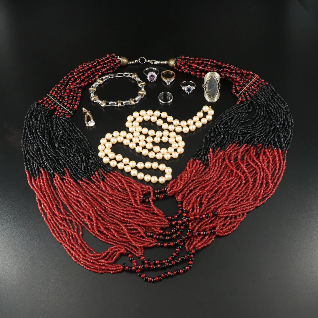 Tiered Bead Necklace Featured in Jewelry Including CZ and Rhinestones