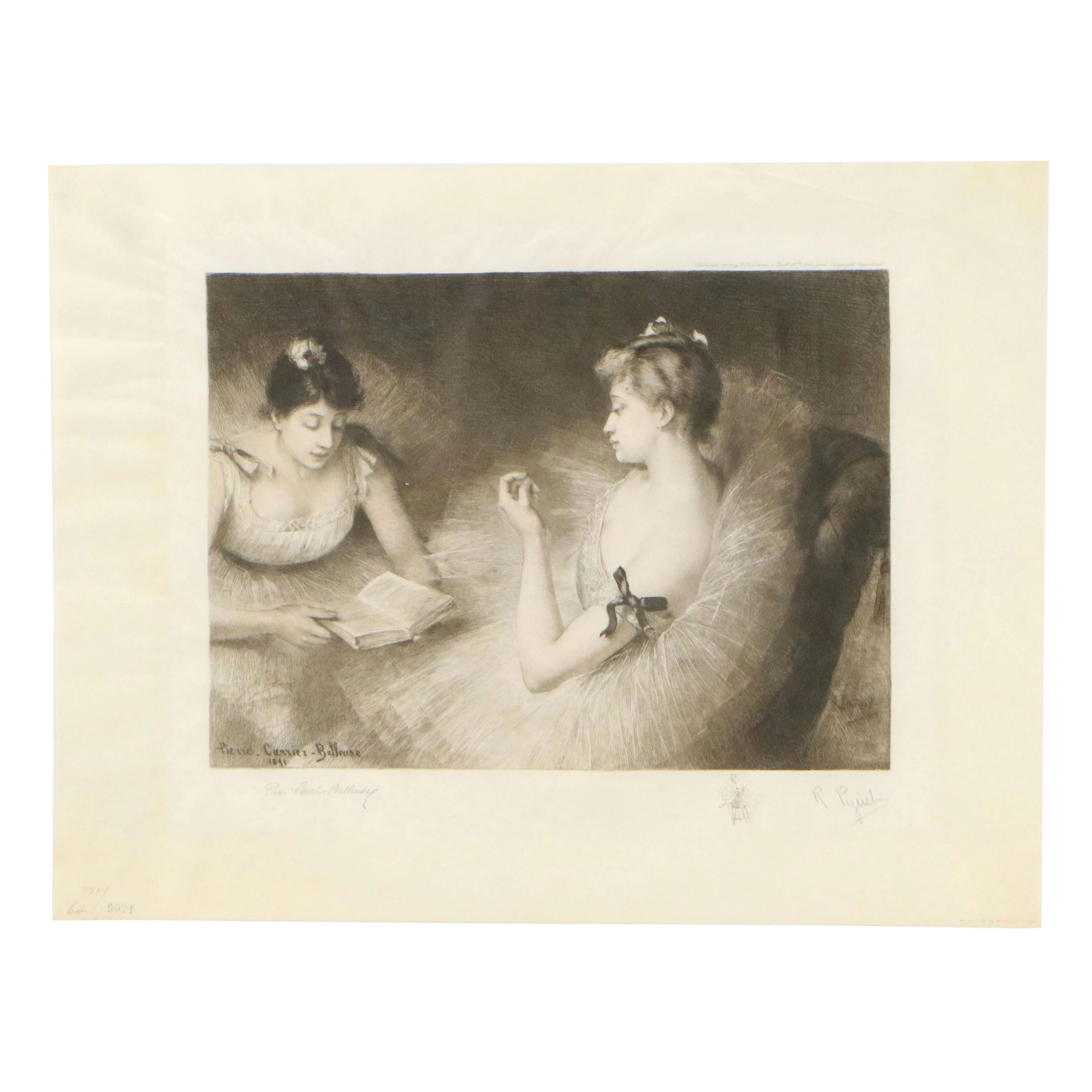 Rodolphe Piguet Etching After Pierre Carrier-Belleuse "Two Ballerinas," 1892