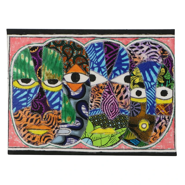 Kayode Buraimoh Stylized Mixed Media Collage of Four Faces, 21st Century