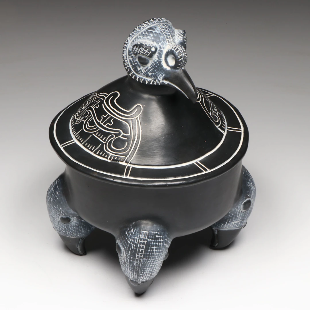 Reproduction Olmec Style Ceramic Blackware Bird Effigy Vessel