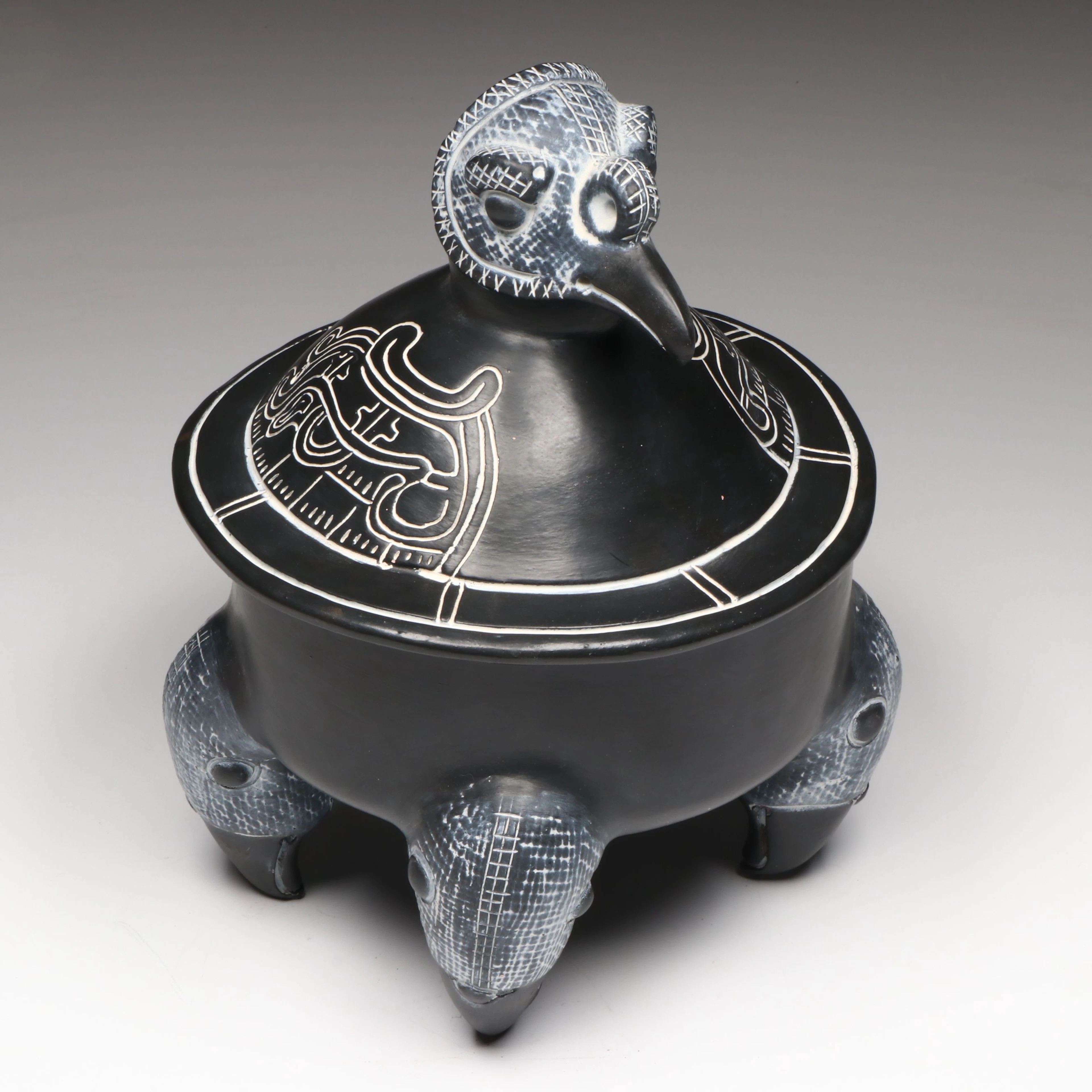 Reproduction Olmec Style Ceramic Blackware Bird Effigy Vessel
