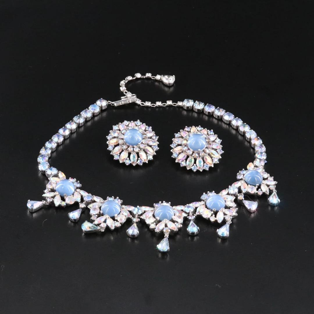 Vintage Joseph Mazor Jomaz Rhinestone Necklace and Earring Set