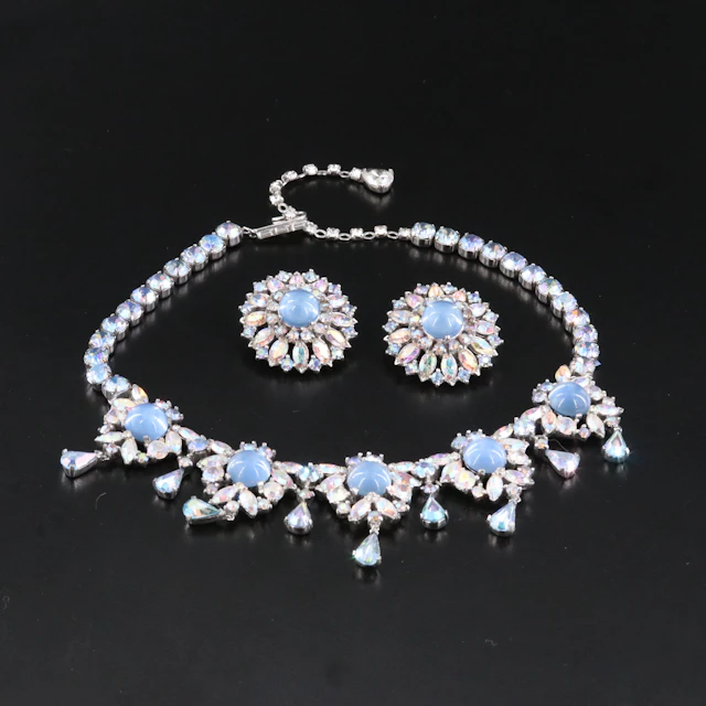 Vintage Joseph Mazor Jomaz Rhinestone Necklace and Earring Set
