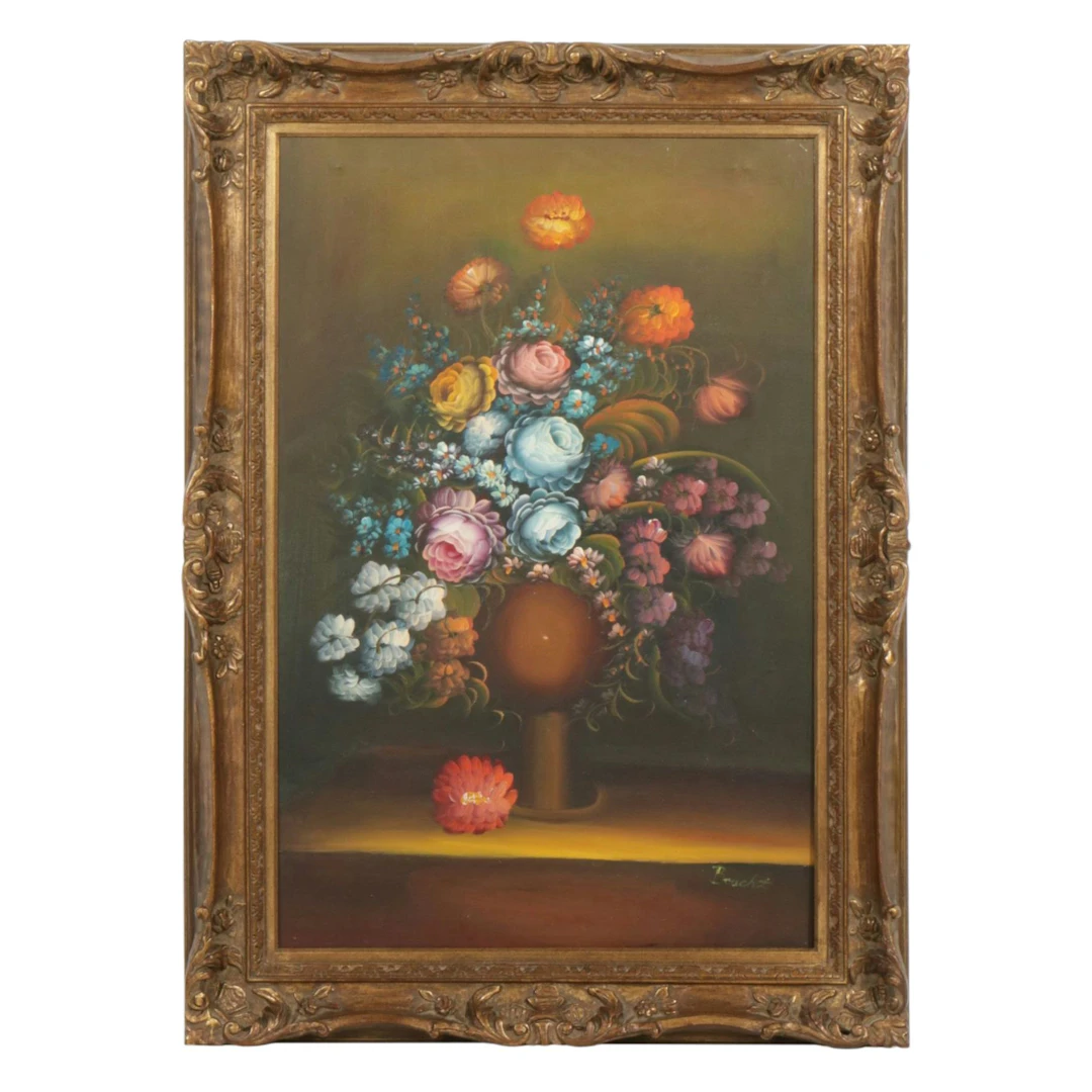 Floral Still Life Oil Painting, Late 20th Century