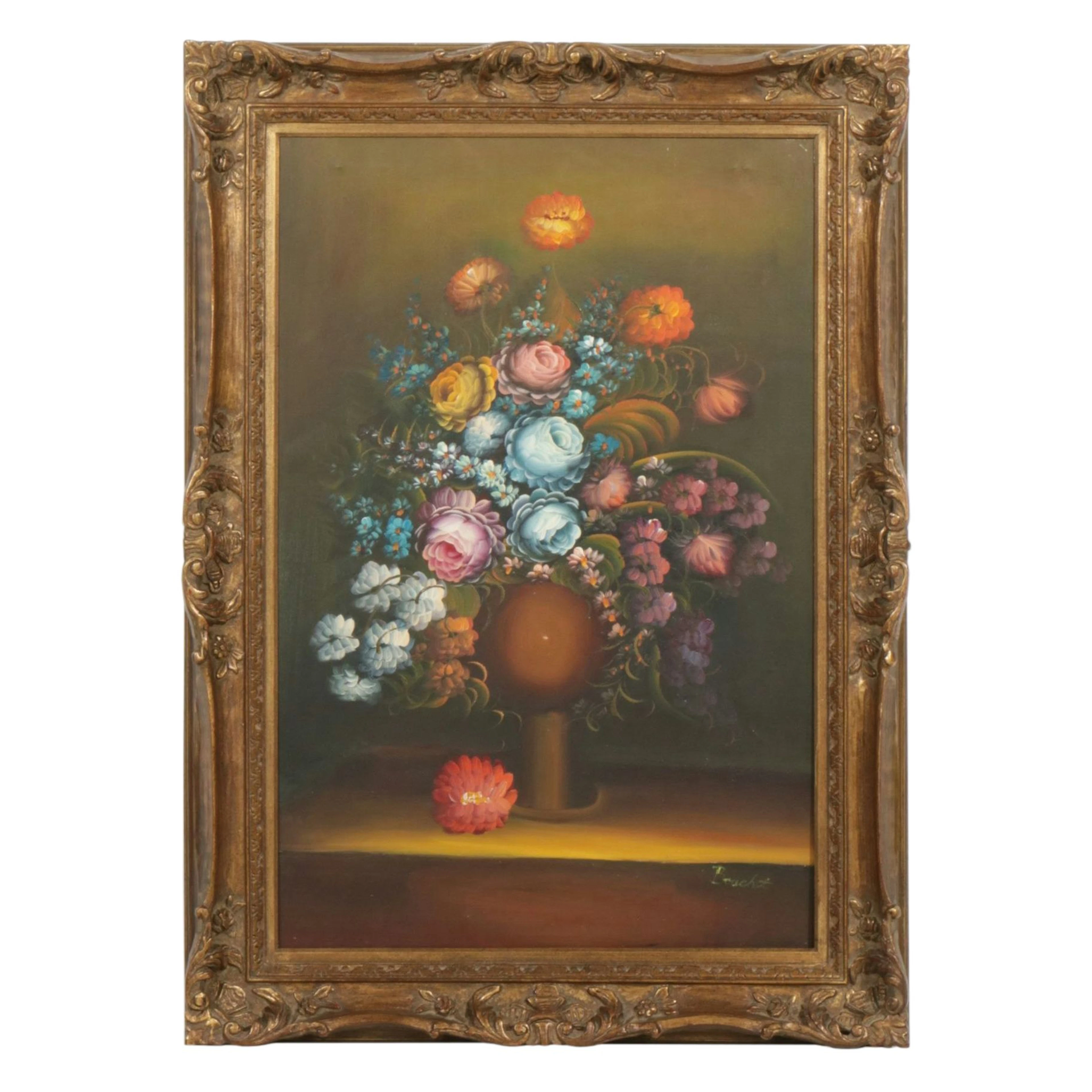 Floral Still Life Oil Painting, Late 20th Century