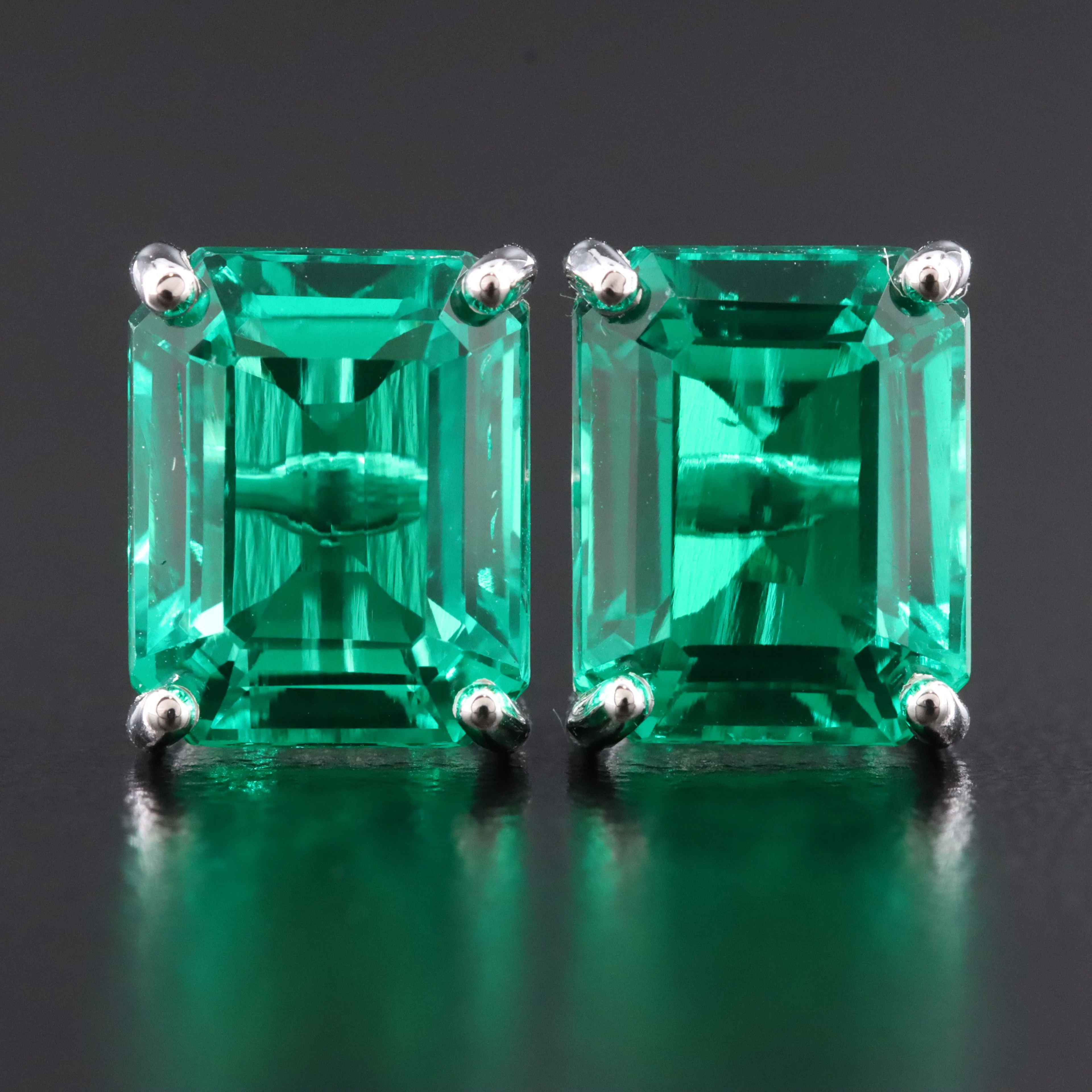 14K Lab Grown Emerald Earrings