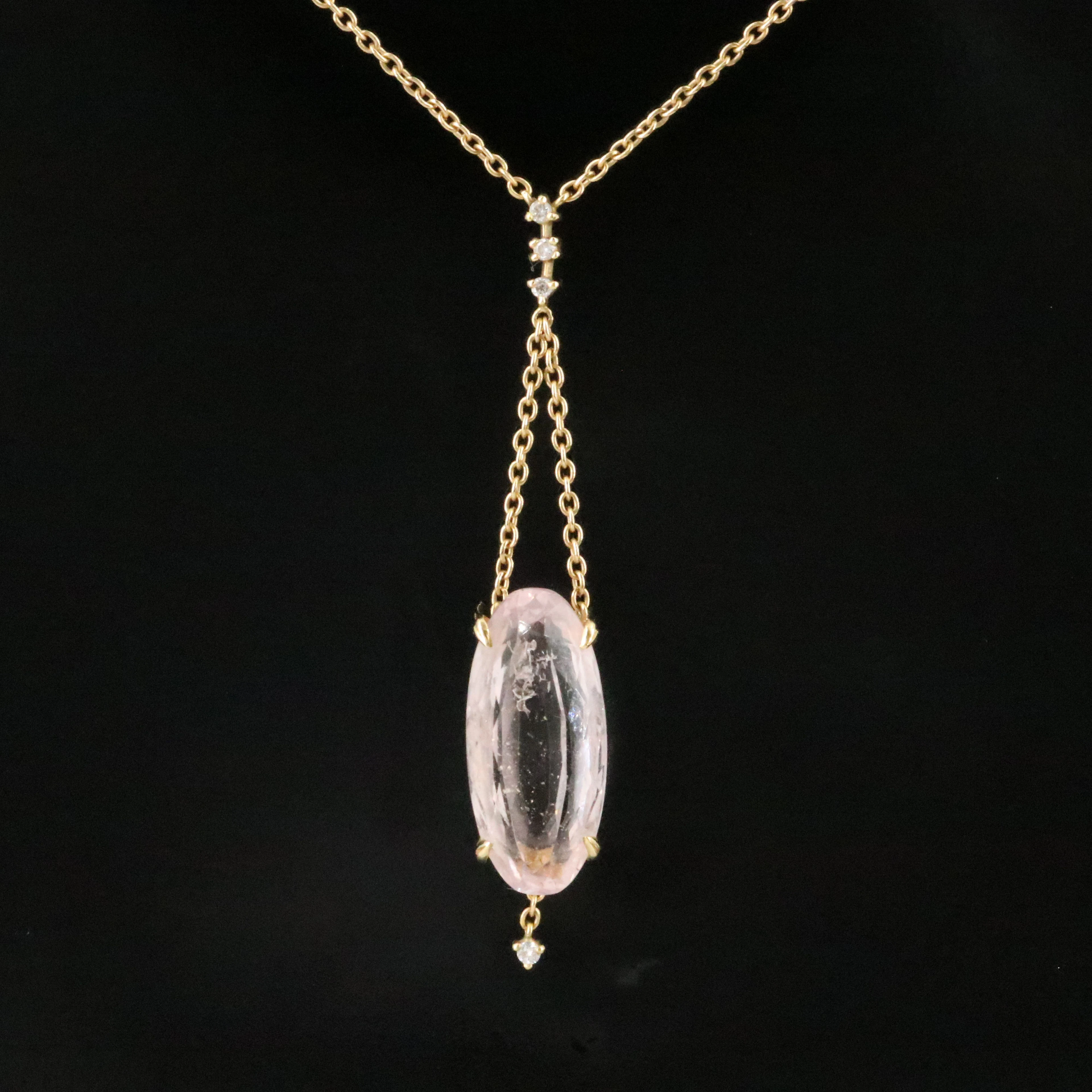18K 4.29 CT Morganite and Diamond Accented Necklace