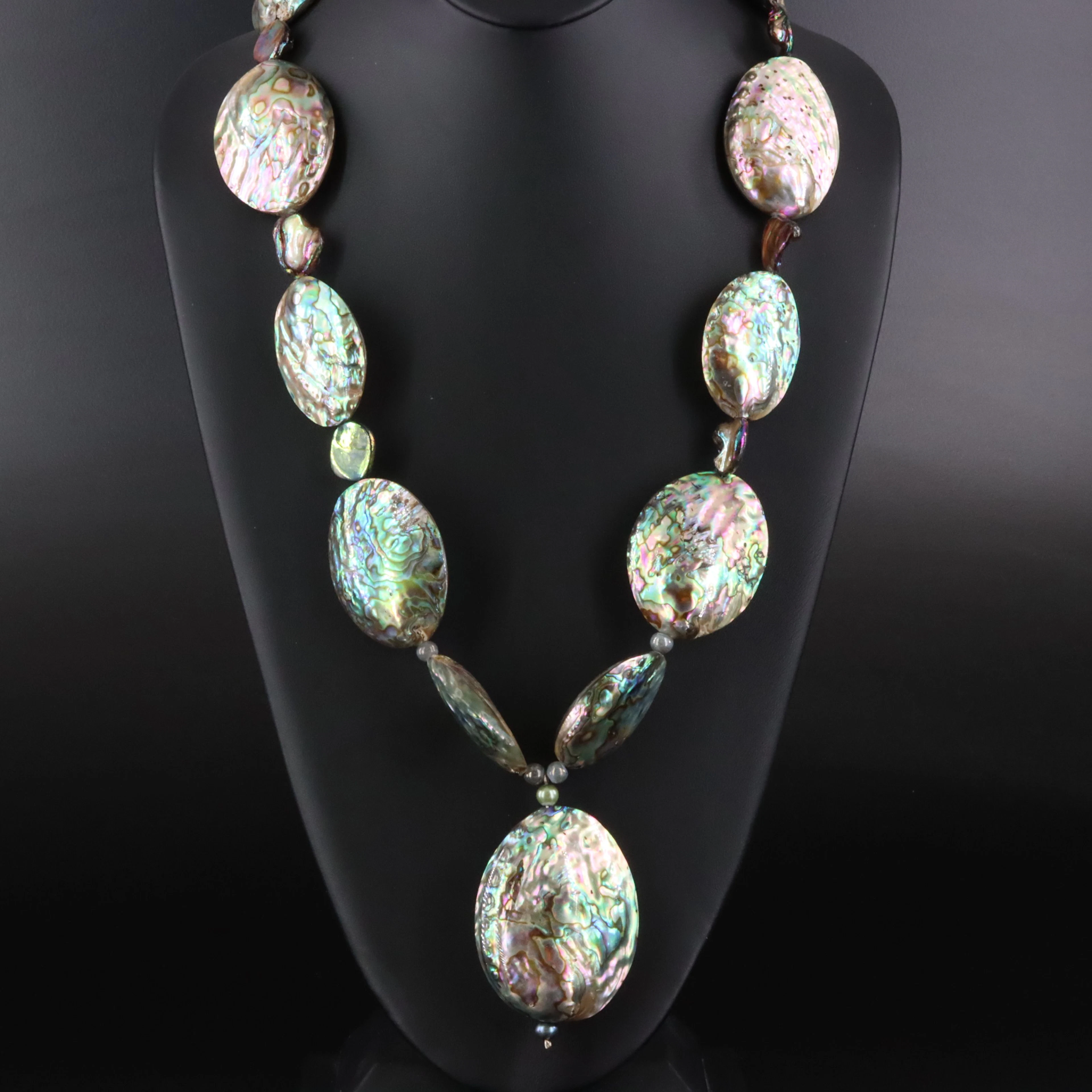 Abalone, Pearl & Glass Bead Necklace with 800 Silver Clasp