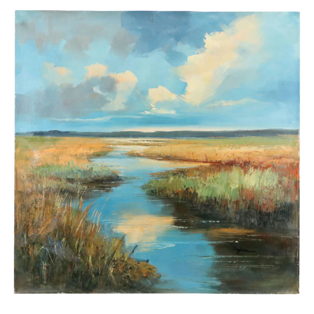 Marsh Landscape Oil Painting "Coastal Fragments," 21st Century