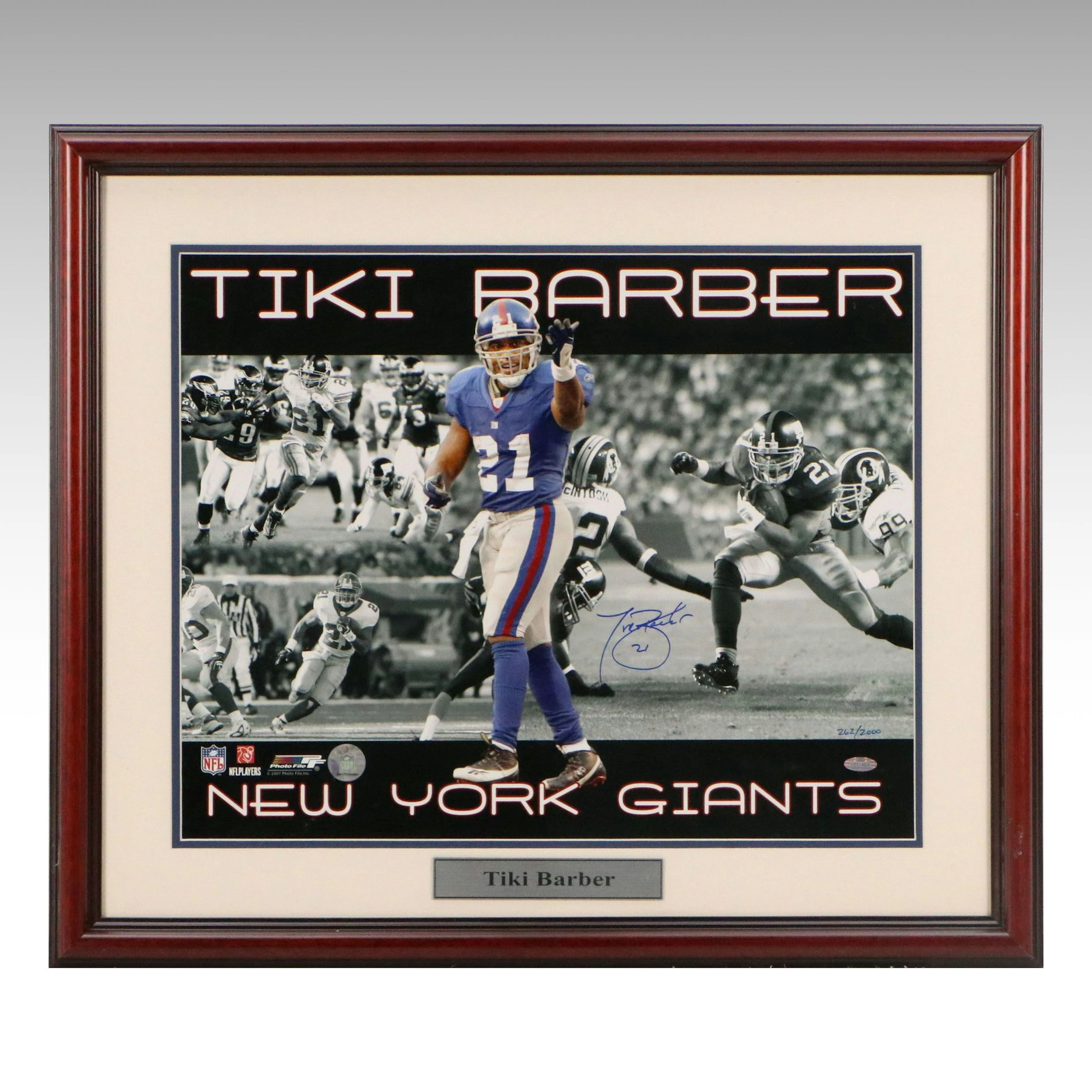 Tiki Barber Signed Limited Edition New York Giants Print with Display, Steiner