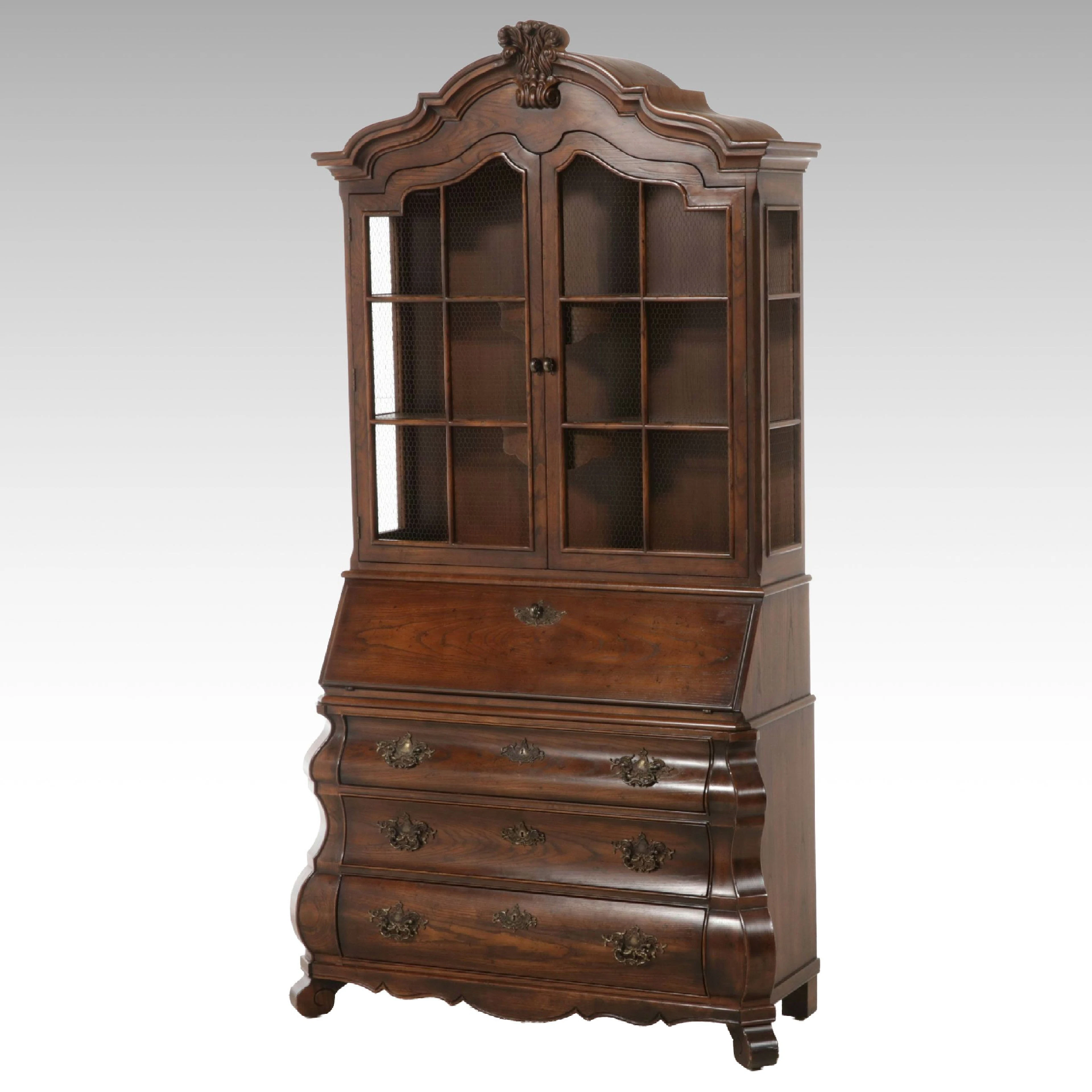 Henredon Four Seasons Dutch Rococo Style Walnut Secretary Desk and Hutch
