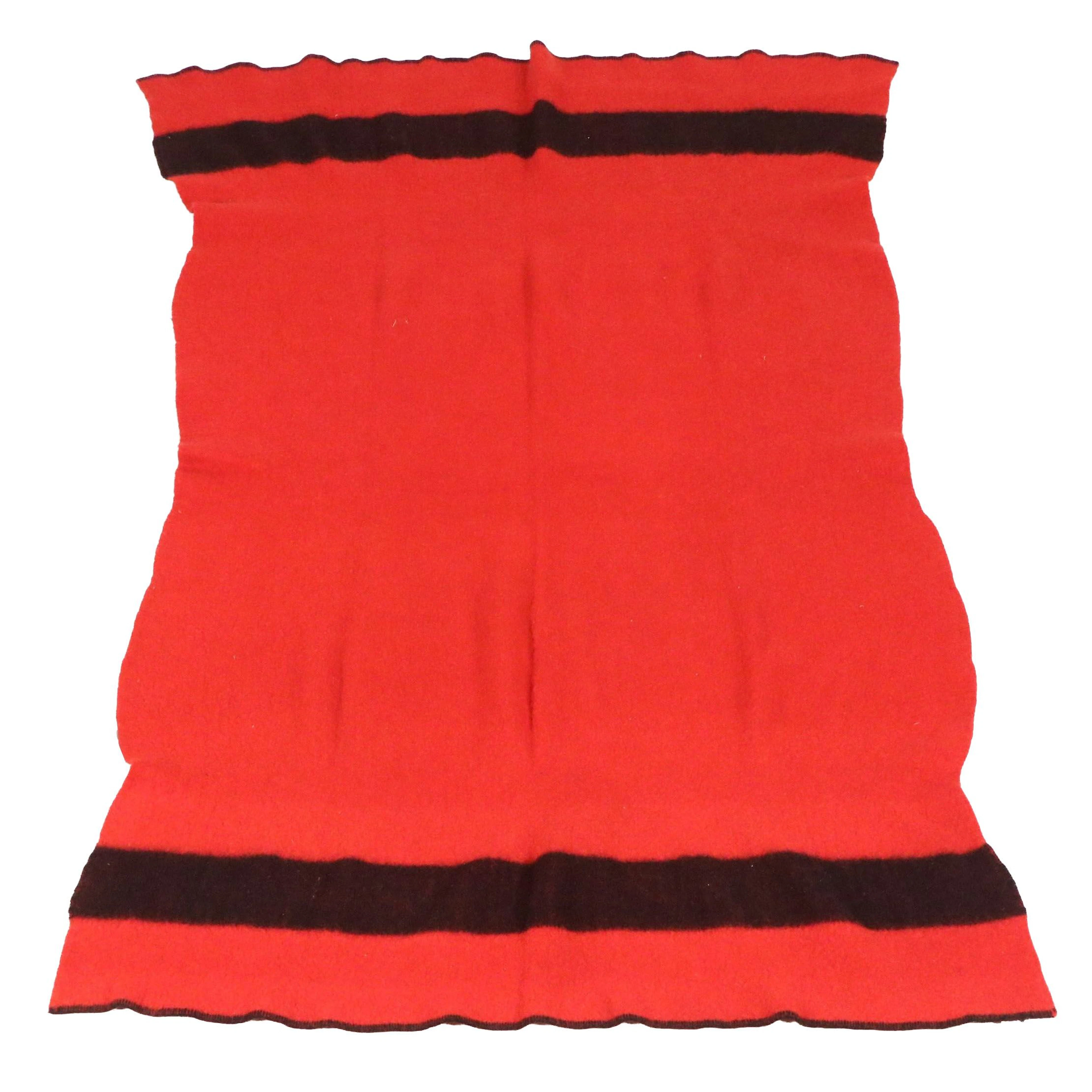 Vintage Red and Black Felted Wool Blanket, Mid-20th Century